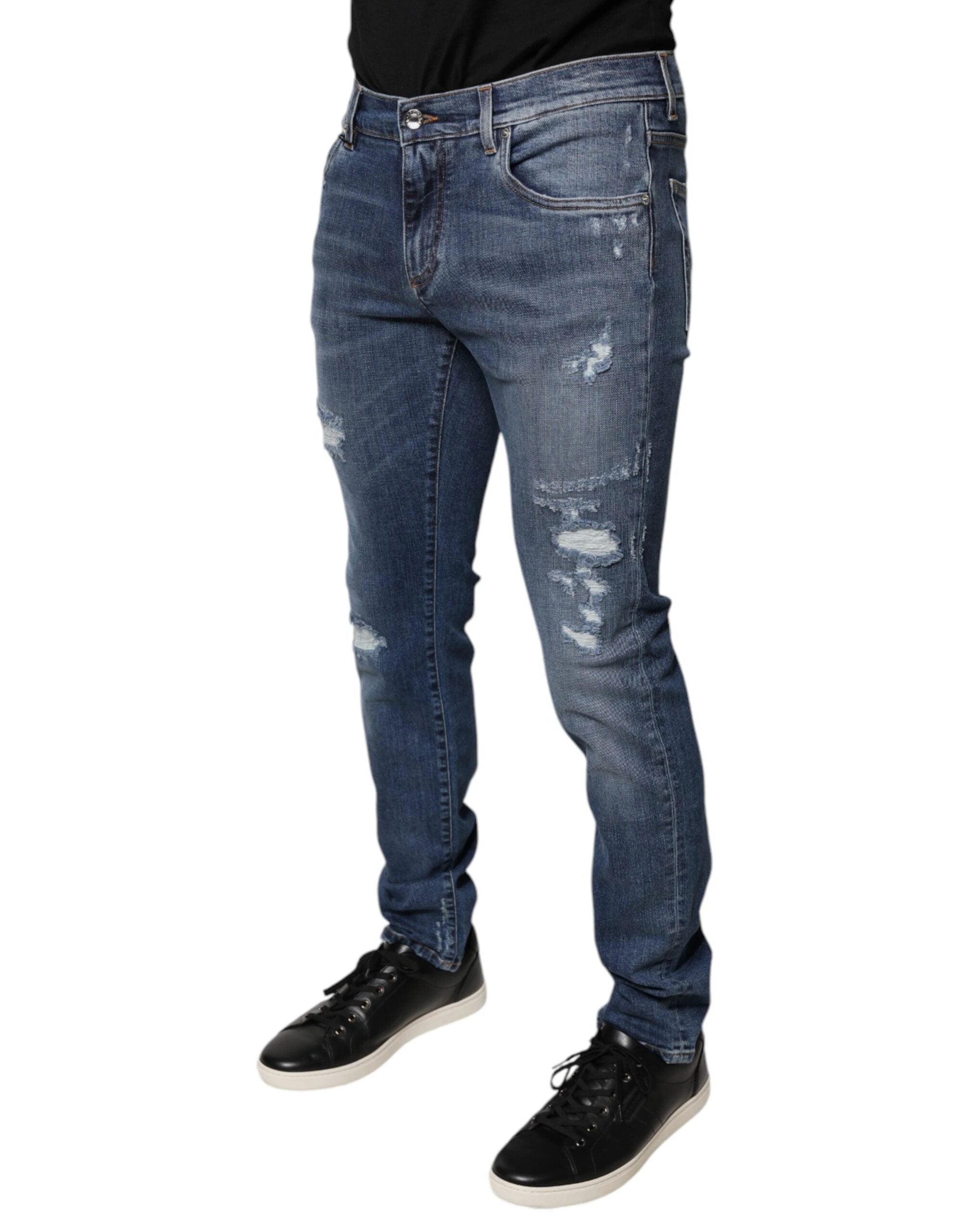 Dolce & Gabbana Blue Tattered Cotton Stretch Skinny Denim Jeans by Dolce & Gabbana