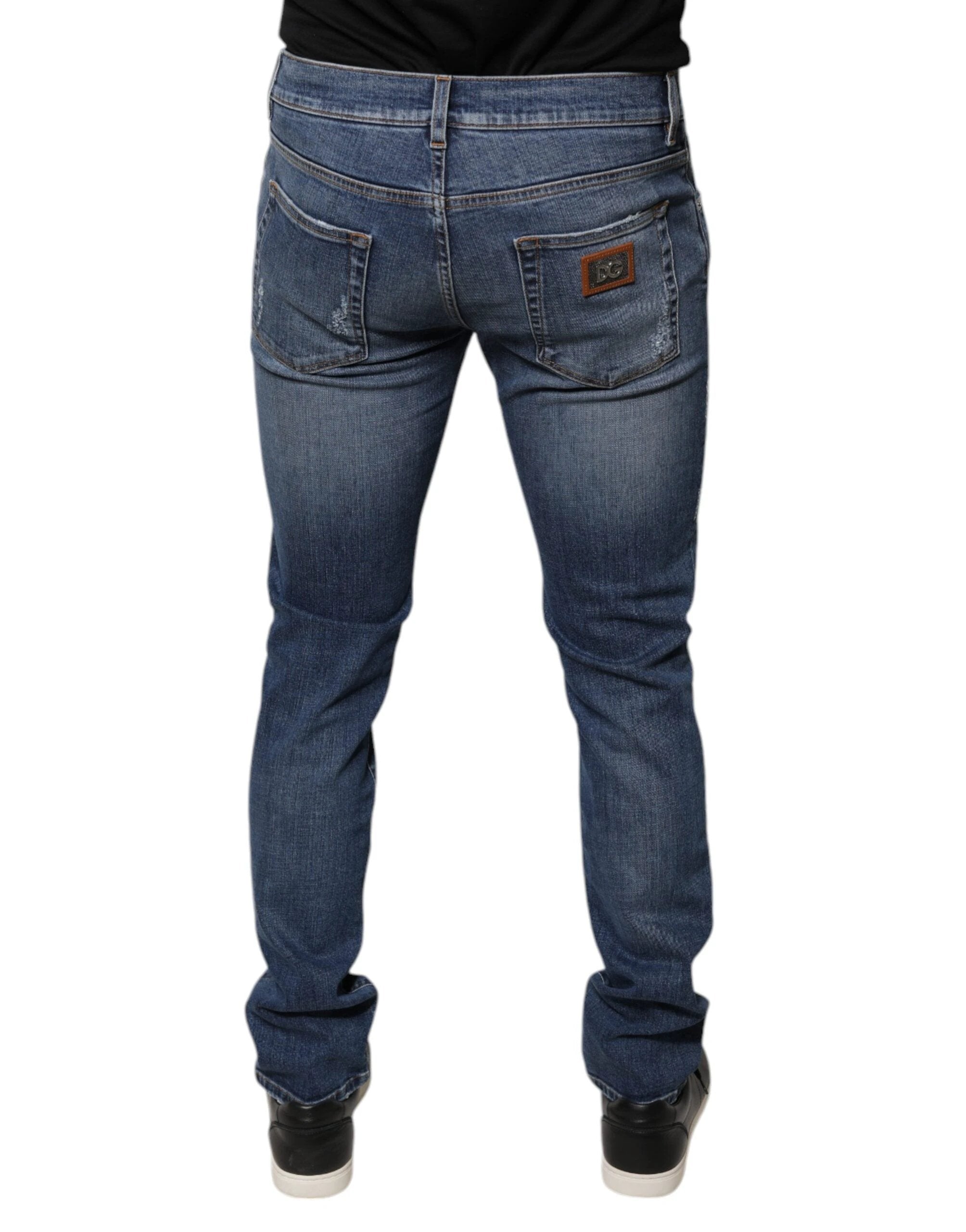 Dolce & Gabbana Blue Tattered Cotton Stretch Skinny Denim Jeans by Dolce & Gabbana