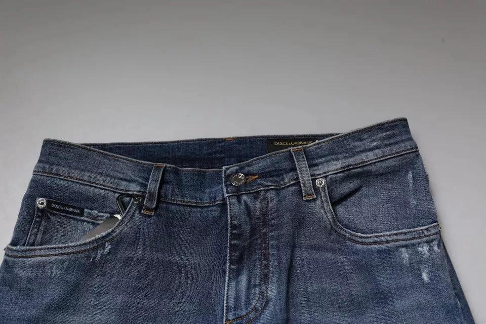 Dolce & Gabbana Blue Tattered Cotton Stretch Skinny Denim Jeans by Dolce & Gabbana