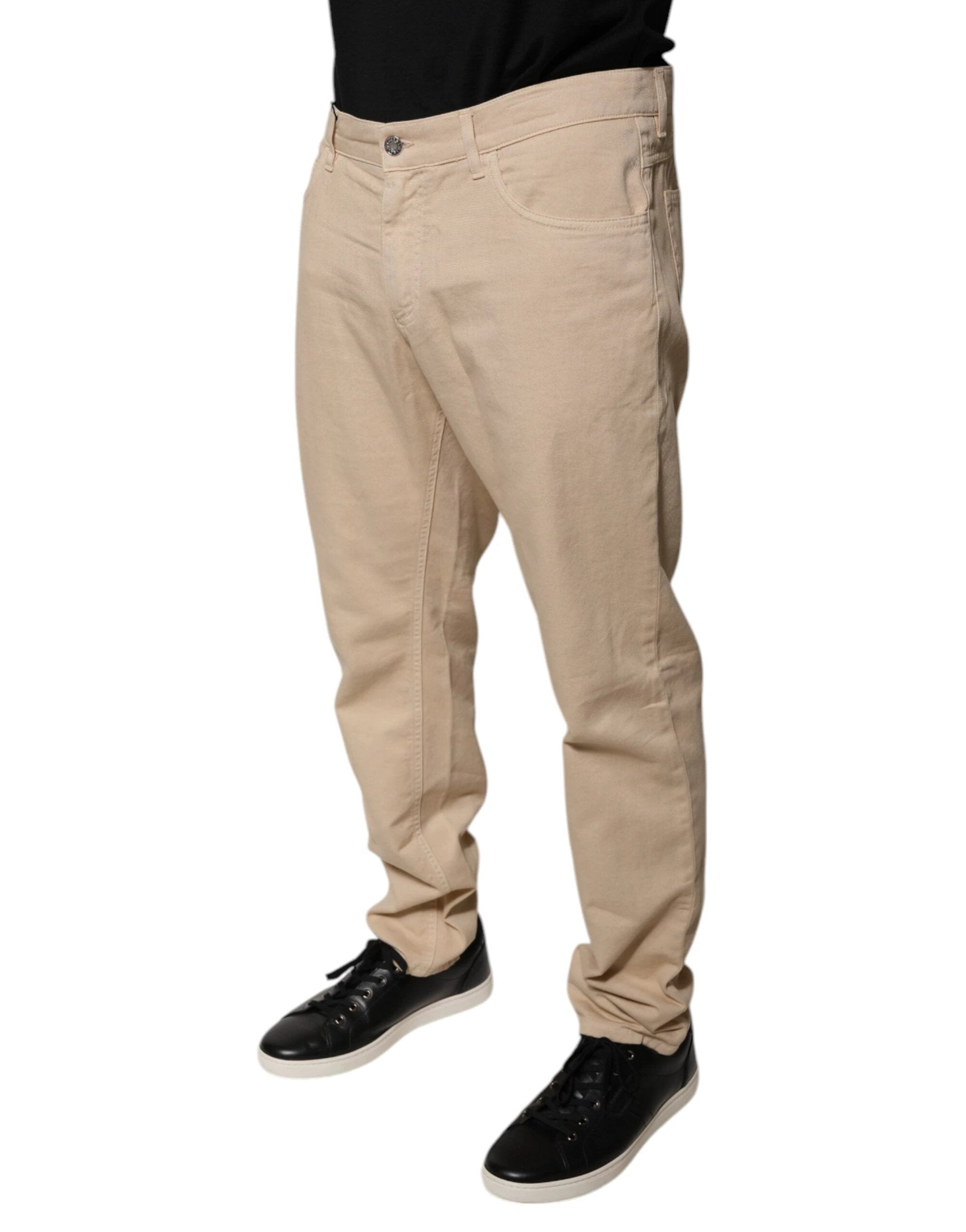 Dolce & Gabbana Beige Cotton Mid Waist Skinny Denim Jeans by Dolce & Gabbana