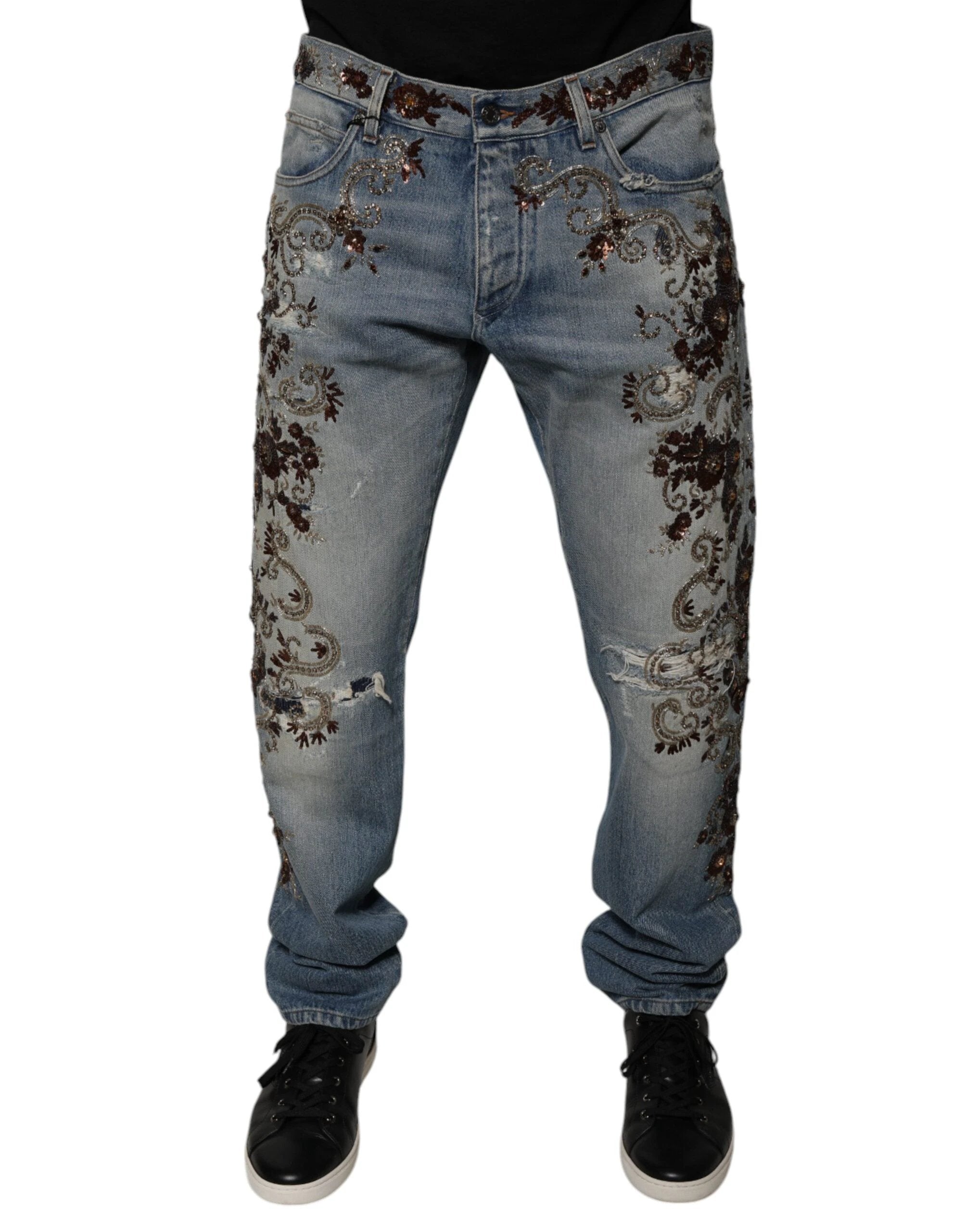 Dolce & Gabbana Light Blue Embroidered Skinny Denim Jeans by Dolce & Gabbana