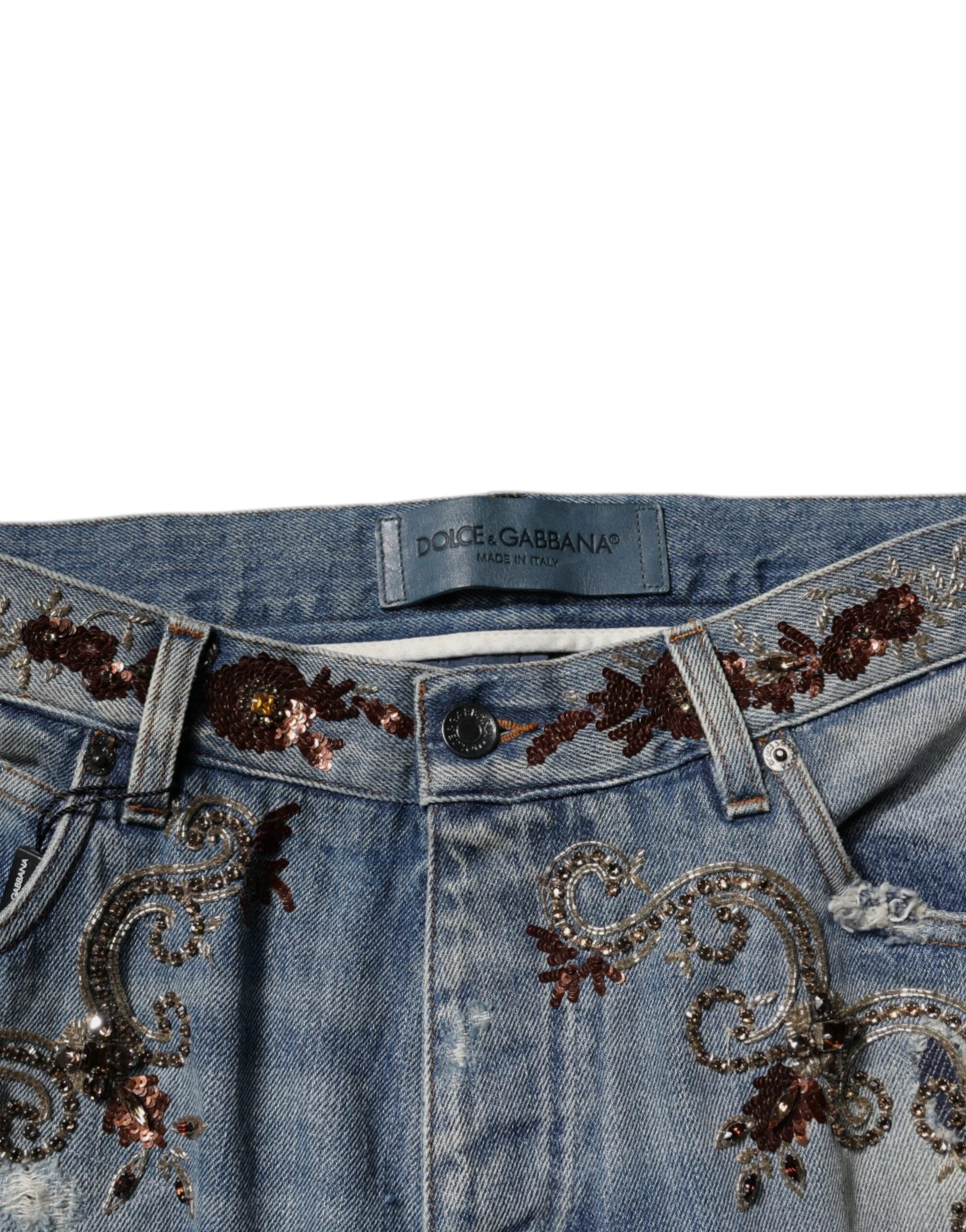 Dolce & Gabbana Light Blue Embroidered Skinny Denim Jeans by Dolce & Gabbana