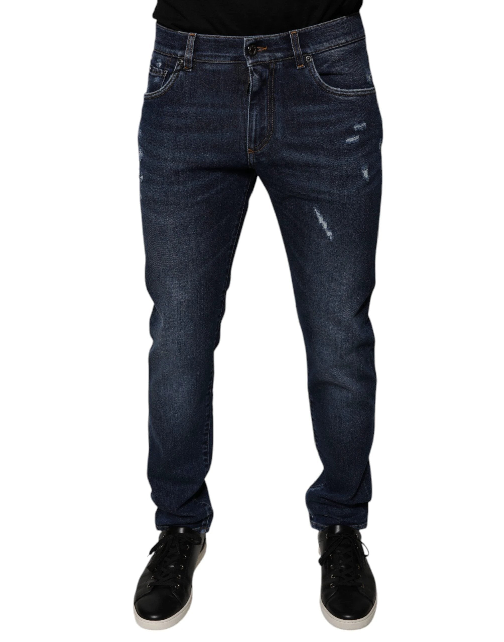 Dolce & Gabbana Dark Blue Cotton Logo Skinny Denim Jeans by Dolce & Gabbana