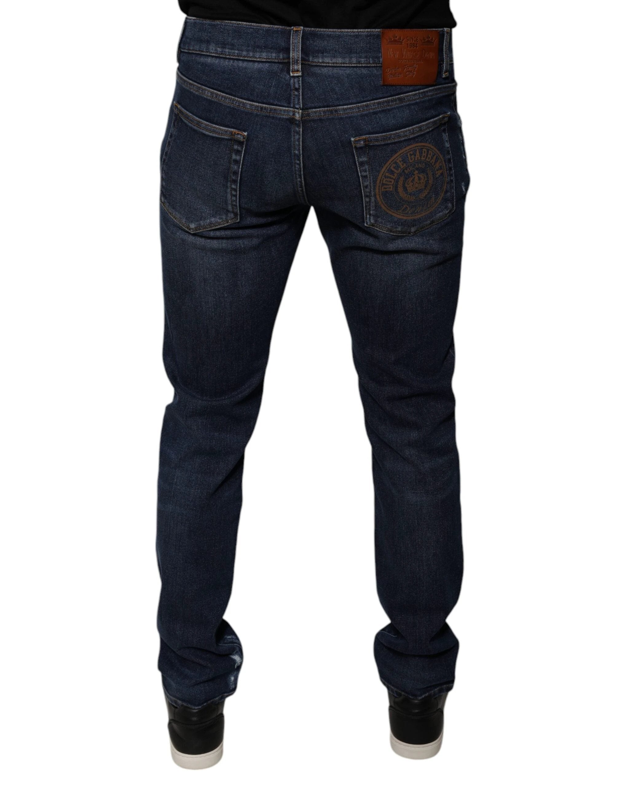 Dolce & Gabbana Dark Blue Cotton Logo Skinny Denim Jeans by Dolce & Gabbana