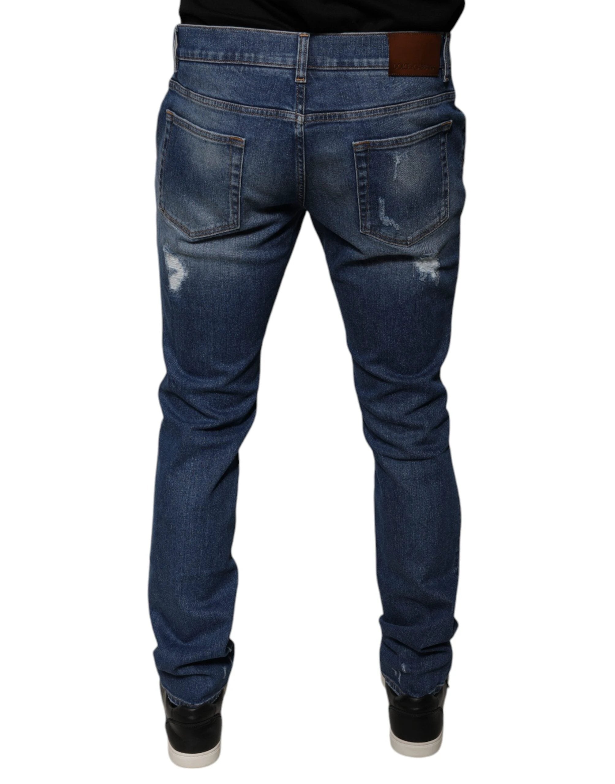 Dolce & Gabbana Blue Cotton Tattered Skinny Denim Jeans by Dolce & Gabbana