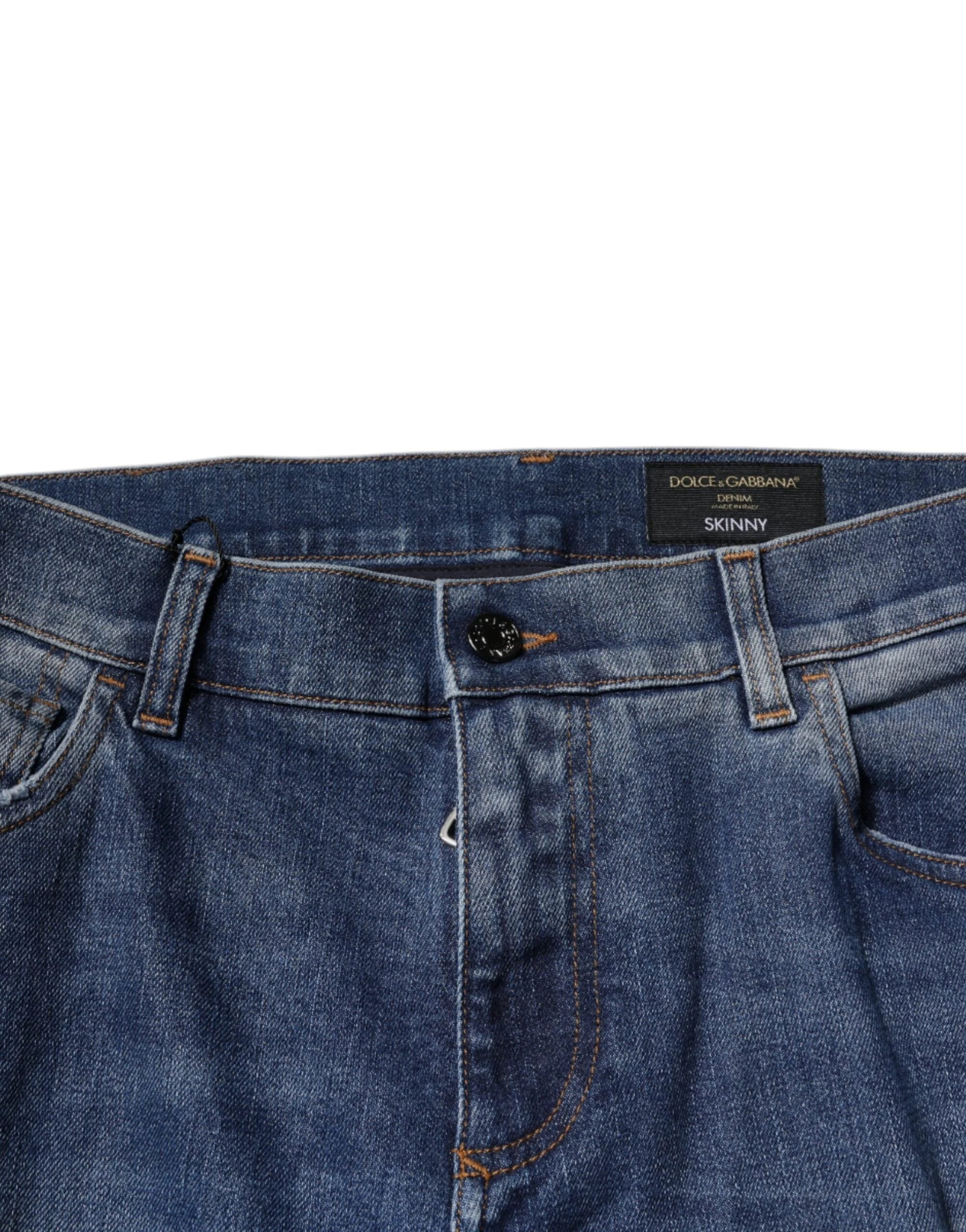 Dolce & Gabbana Blue Cotton Tattered Skinny Denim Jeans by Dolce & Gabbana