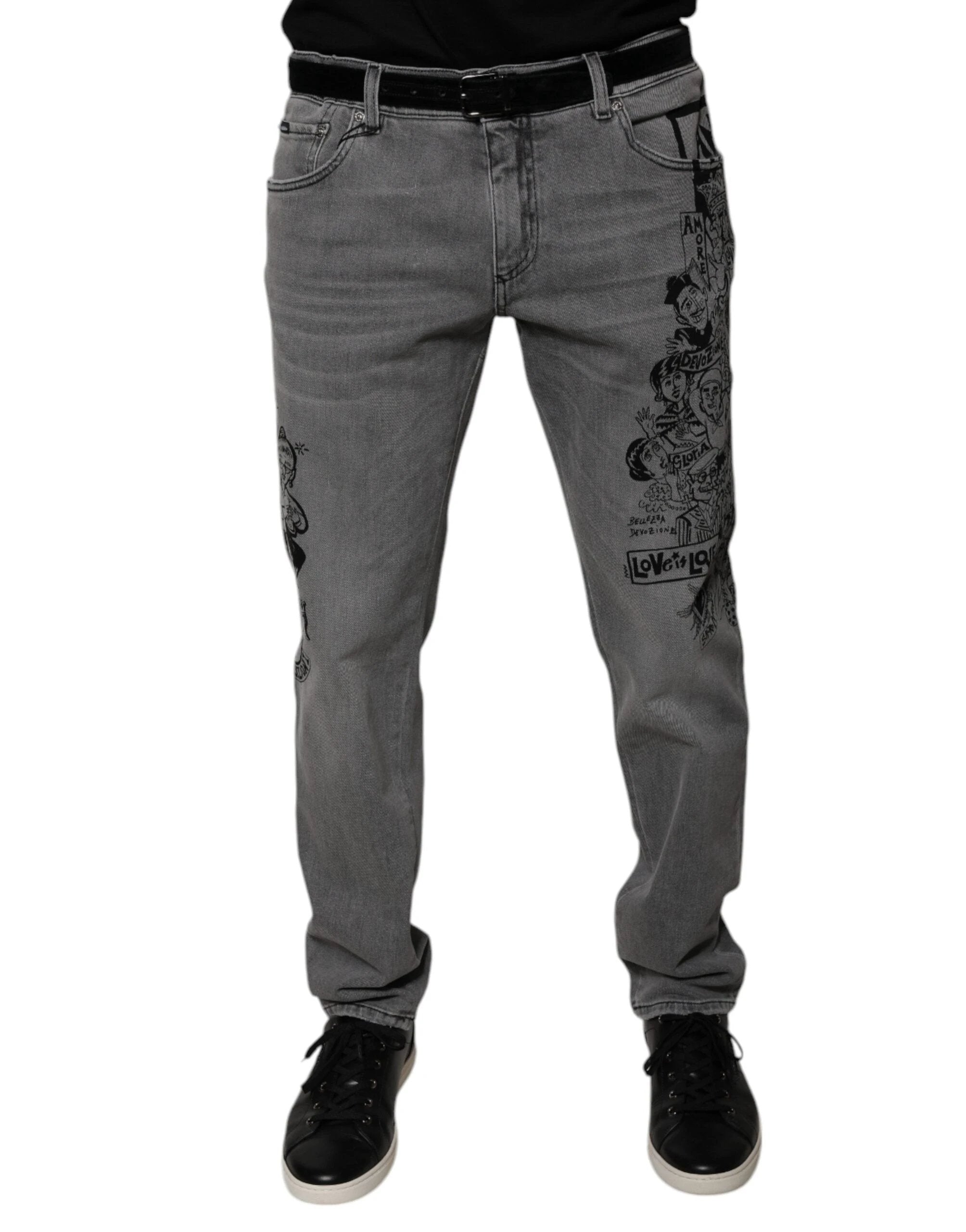 Dolce & Gabbana Gray Graphic Print Cotton Skinny Denim Jeans by Dolce & Gabbana