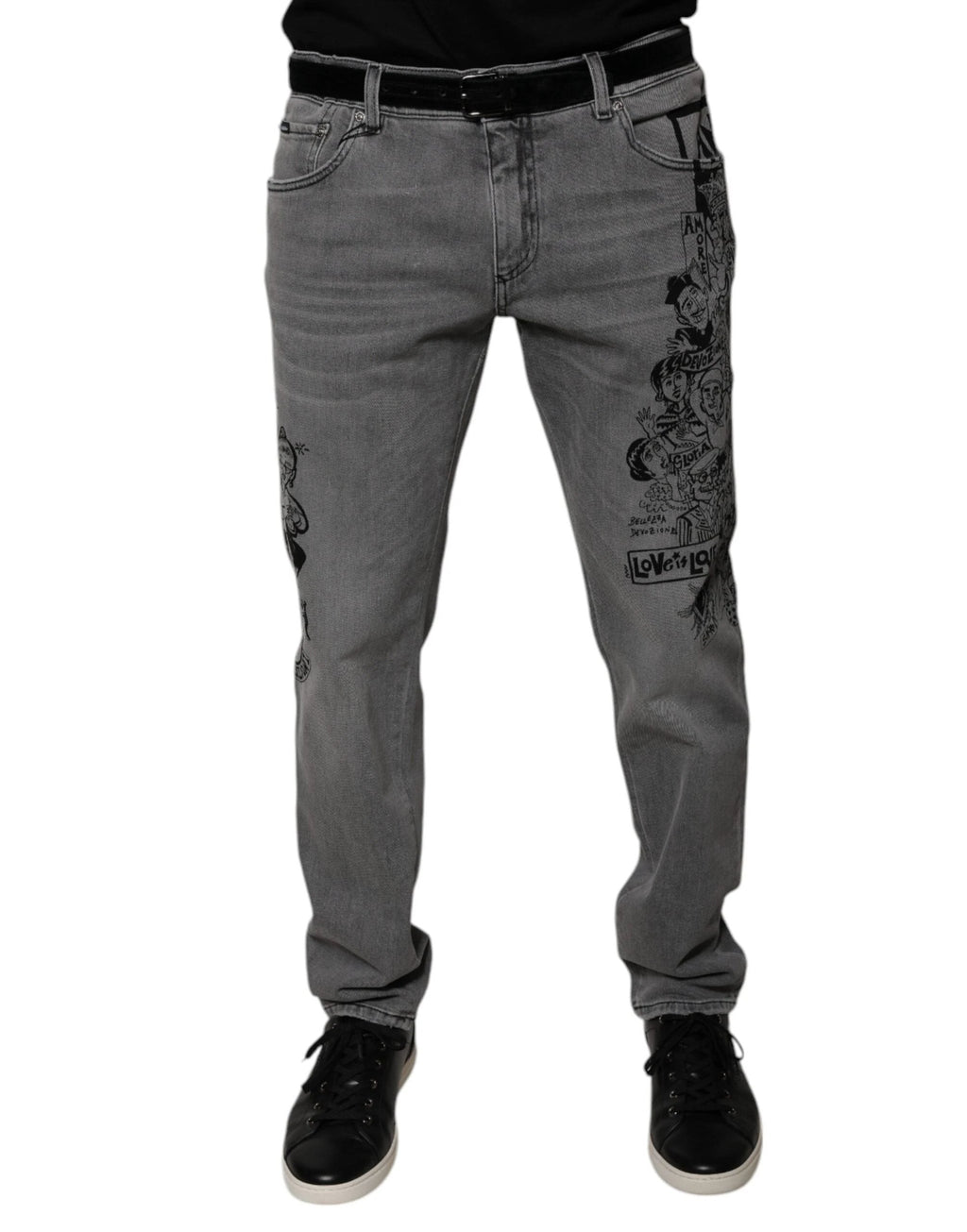 Dolce & Gabbana Gray Graphic Print Cotton Skinny Denim Jeans by Dolce & Gabbana