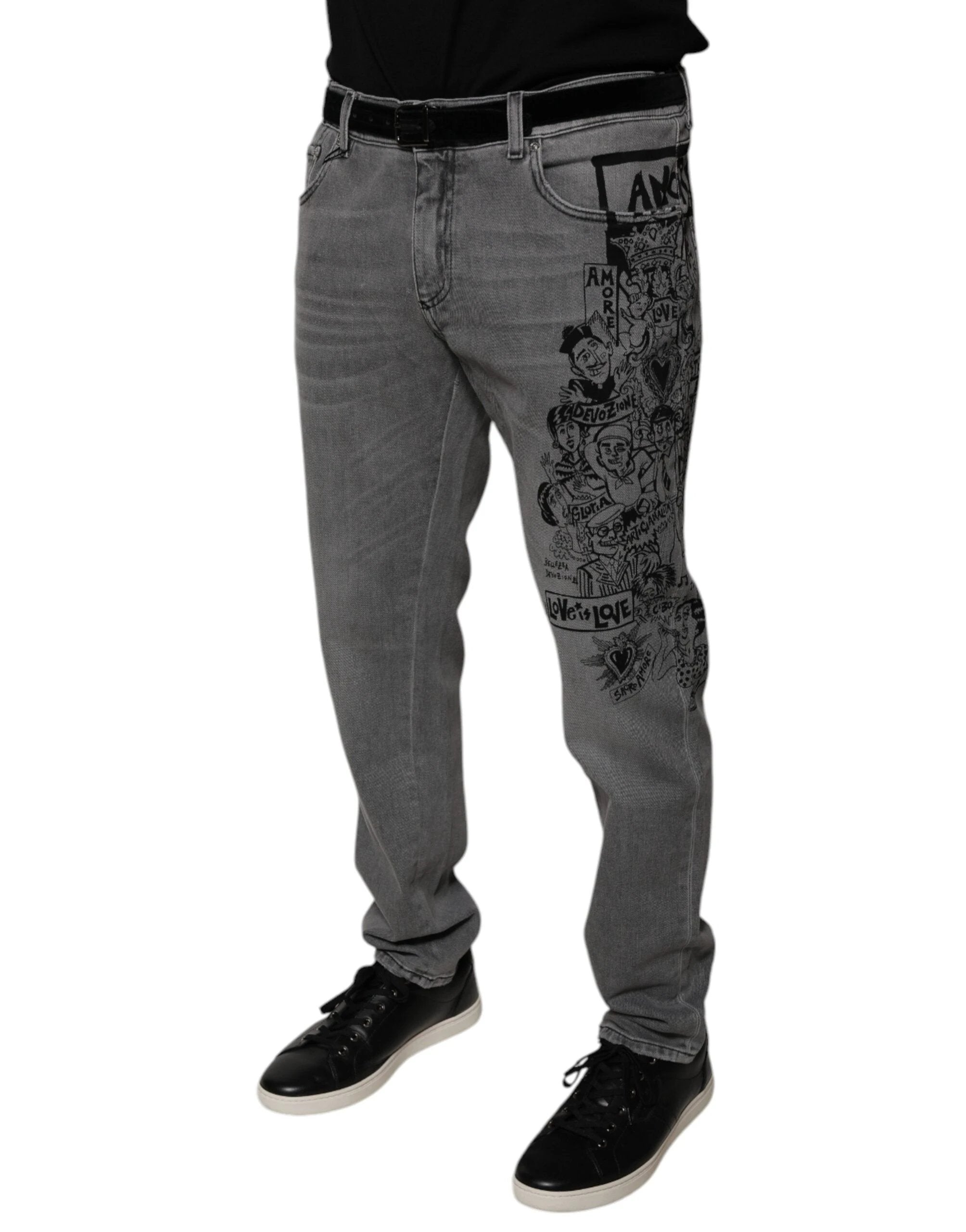 Dolce & Gabbana Gray Graphic Print Cotton Skinny Denim Jeans by Dolce & Gabbana