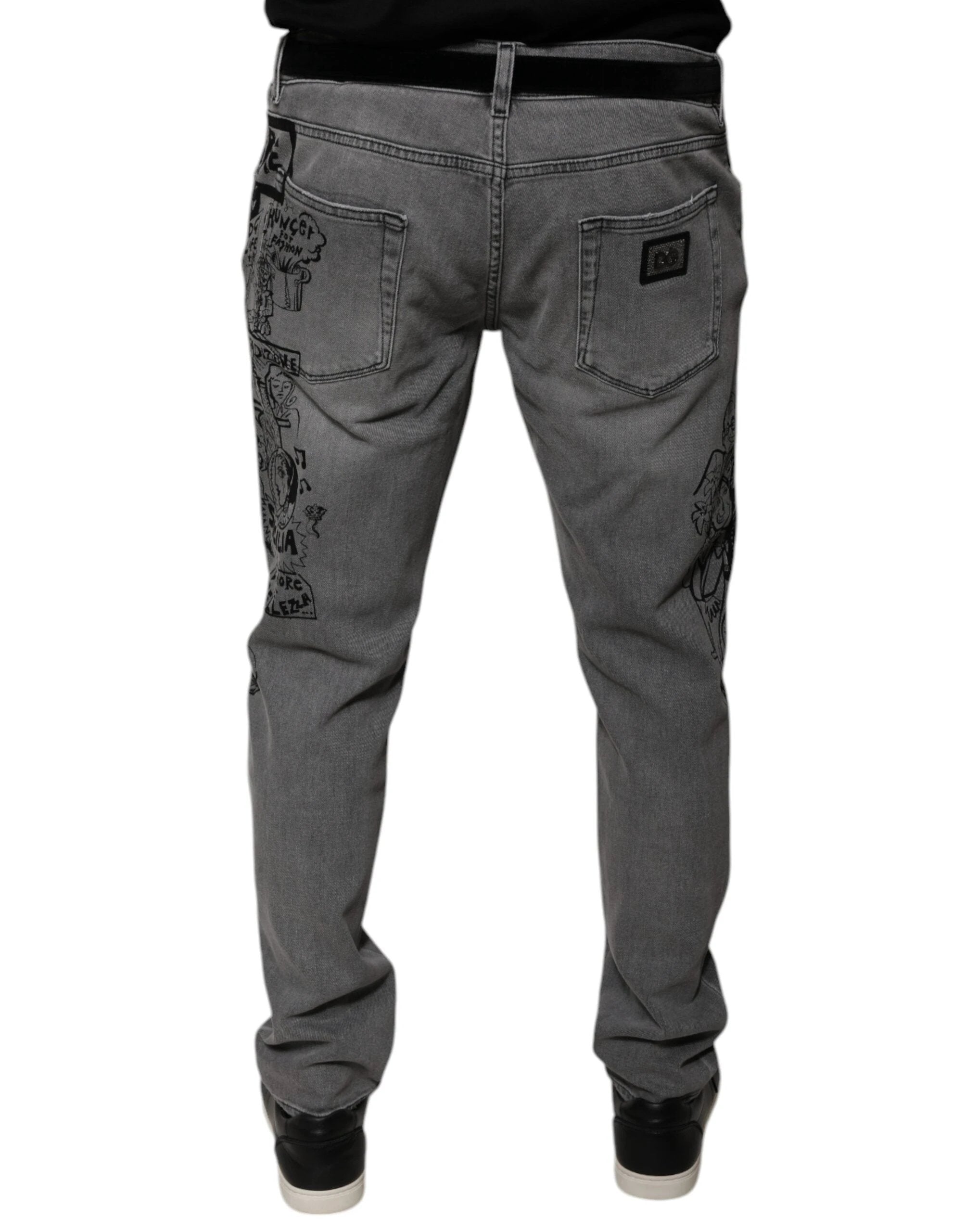 Dolce & Gabbana Gray Graphic Print Cotton Skinny Denim Jeans by Dolce & Gabbana