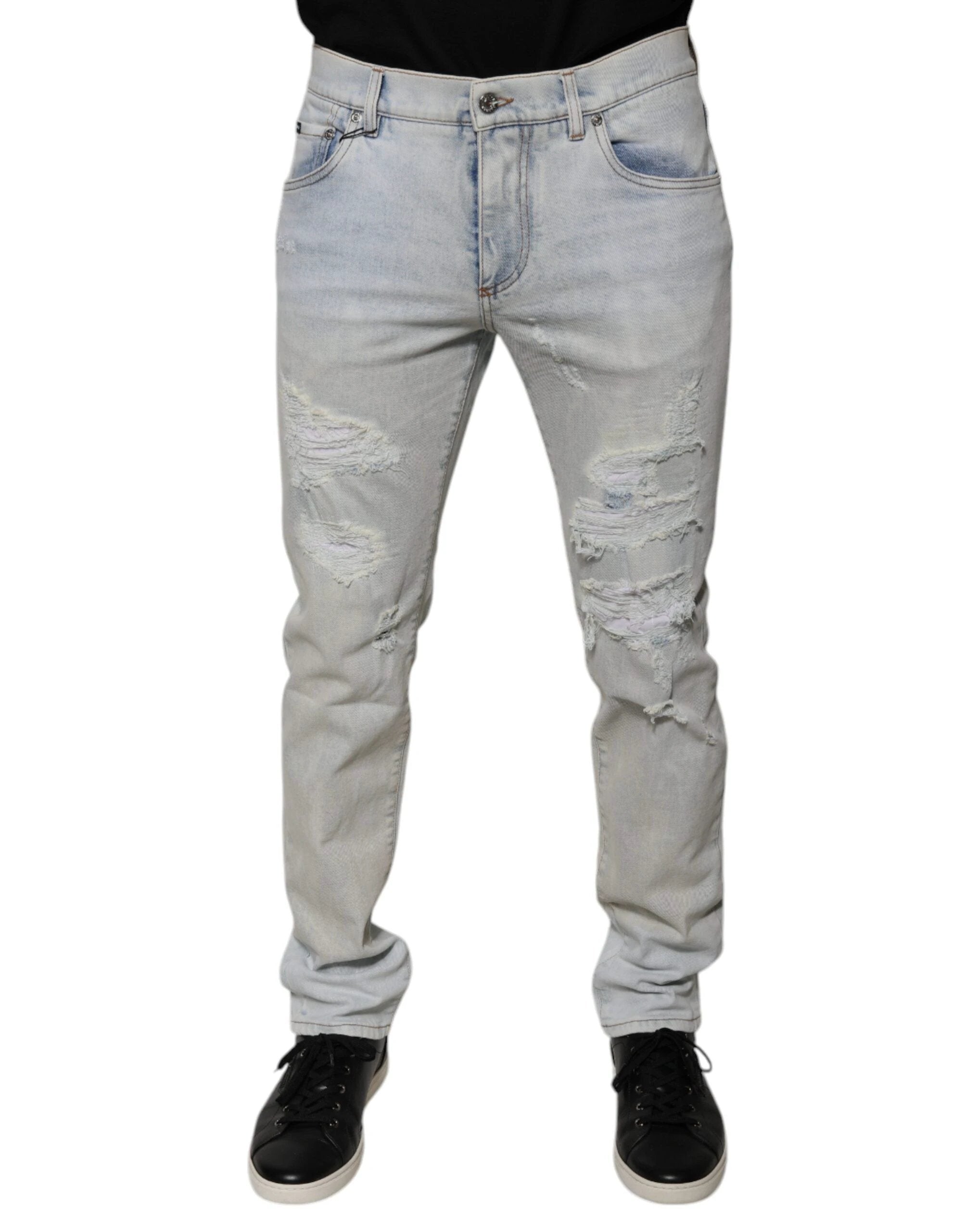 Dolce & Gabbana Light Blue Cotton Blend Tattered Skinny Denim Jeans by Dolce & Gabbana