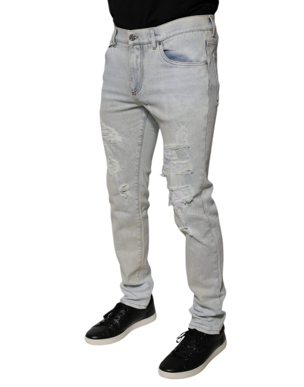 Dolce & Gabbana Light Blue Cotton Blend Tattered Skinny Denim Jeans by Dolce & Gabbana