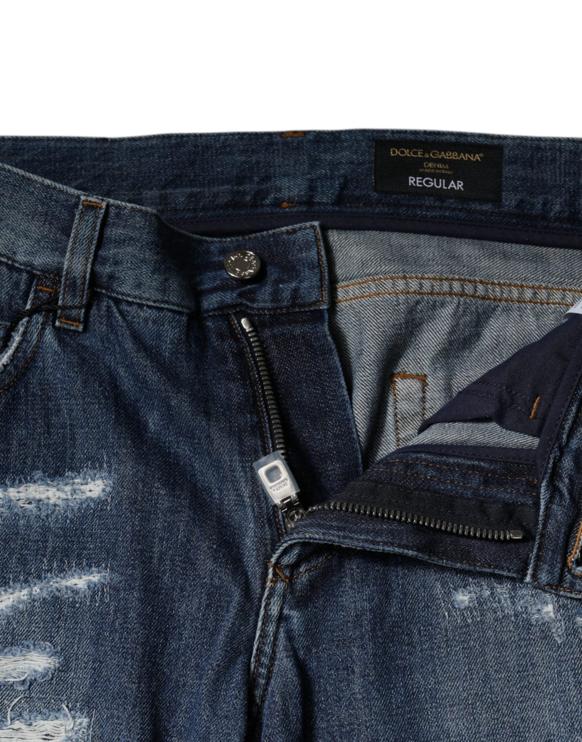Dolce & Gabbana Blue Cotton Tattered Skinny Denim Jeans by Dolce & Gabbana