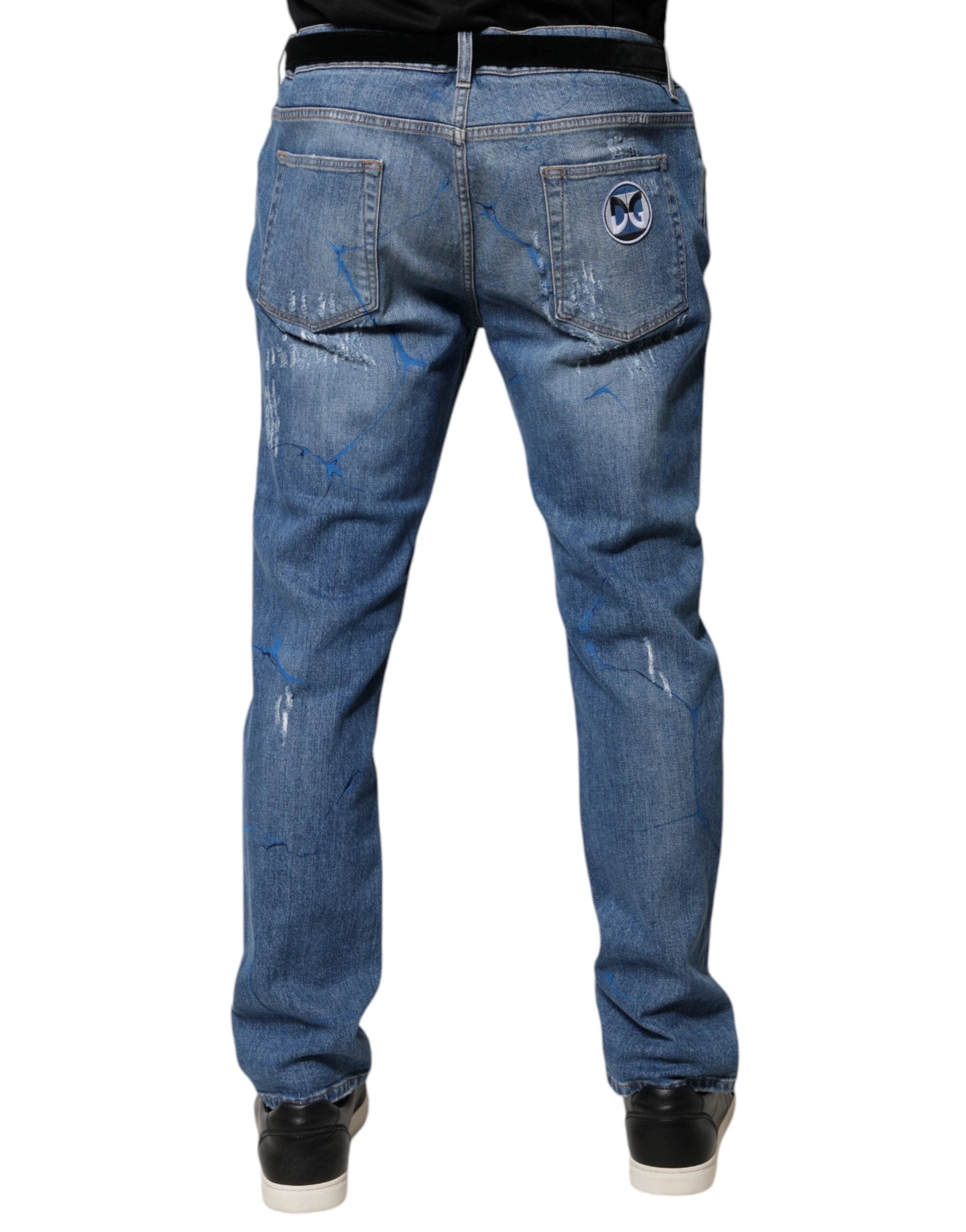 Dolce & Gabbana Blue Cotton Stretch Tattered Skinny Denim Jeans by Dolce & Gabbana