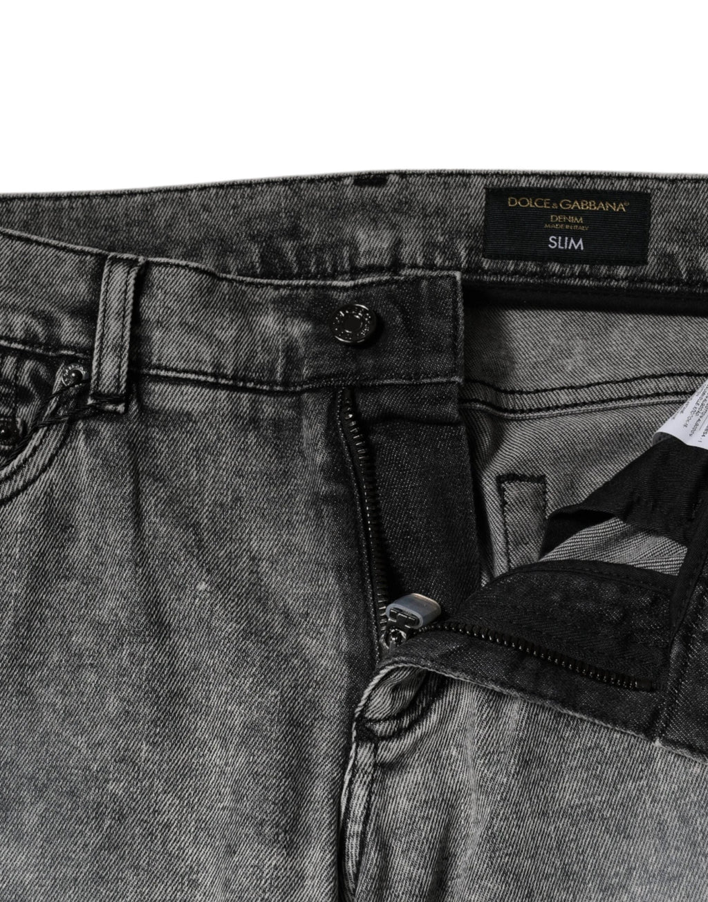 Dolce & Gabbana Gray Logo Plaque Cotton Slim Fit Denim Jeans by Dolce & Gabbana