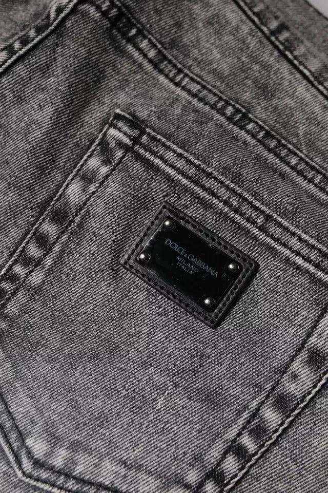 Dolce & Gabbana Gray Logo Plaque Cotton Slim Fit Denim Jeans by Dolce & Gabbana