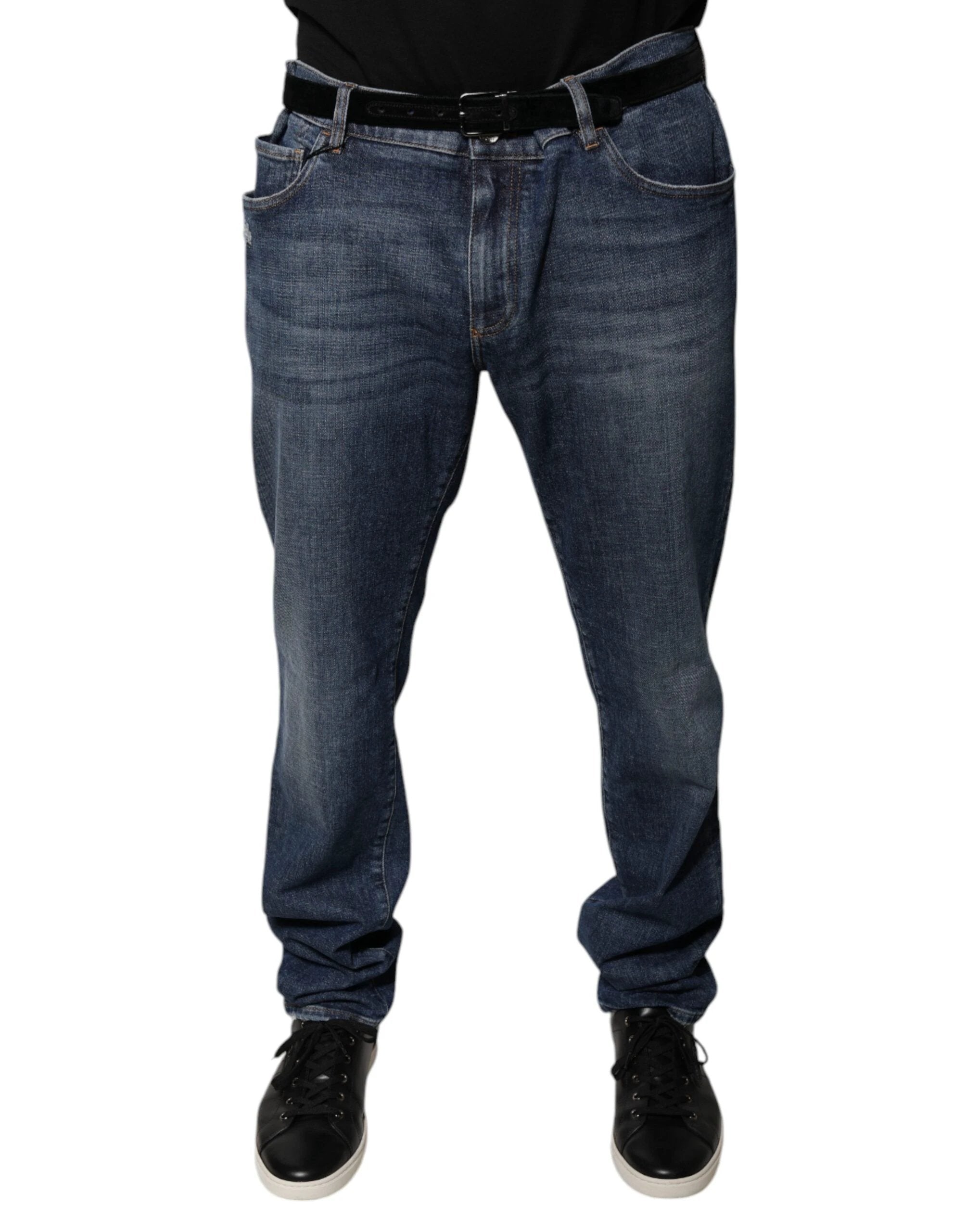 Dolce & Gabbana Dark Blue Cotton Logo Skinny Denim Jeans by Dolce & Gabbana