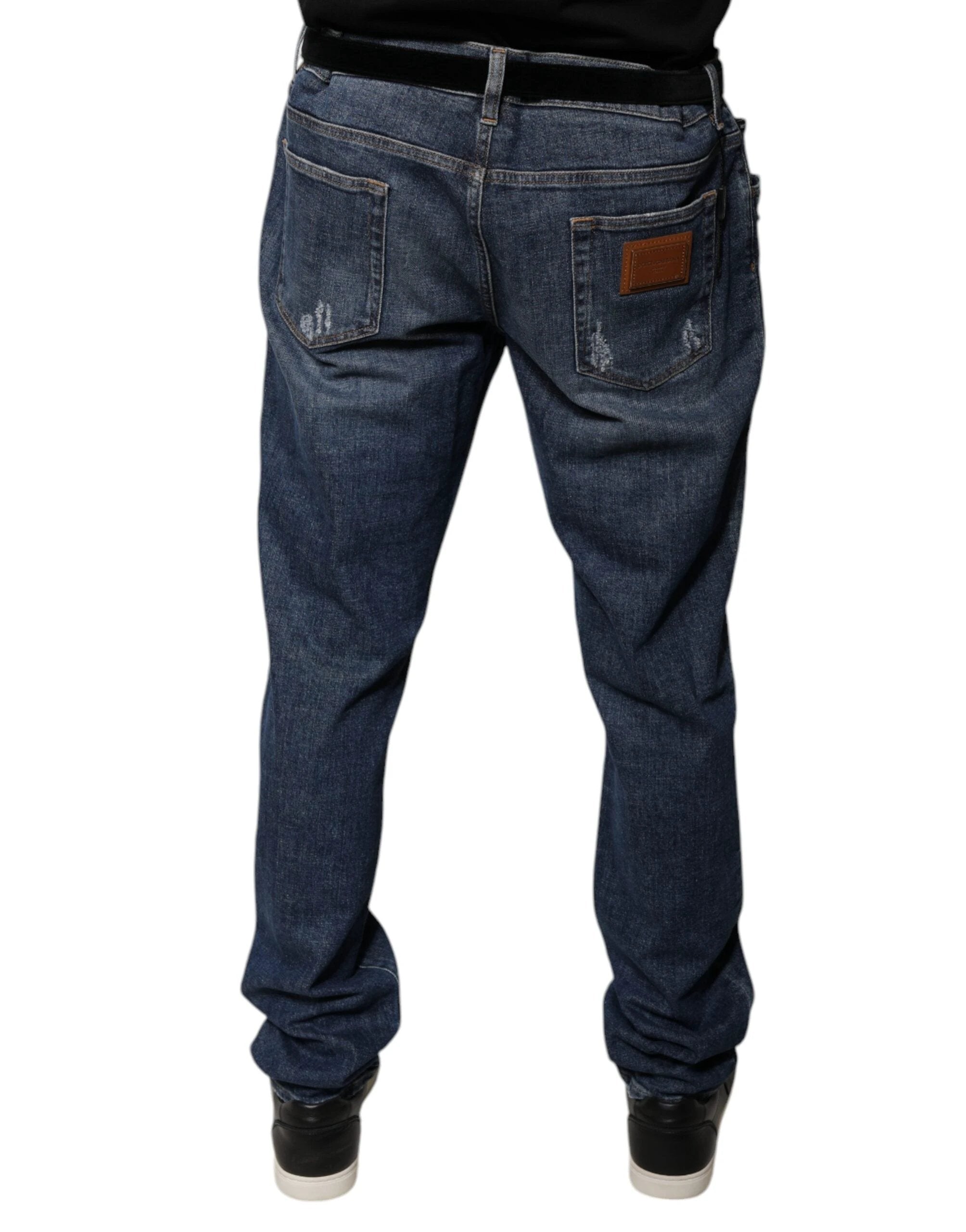 Dolce & Gabbana Dark Blue Cotton Logo Skinny Denim Jeans by Dolce & Gabbana