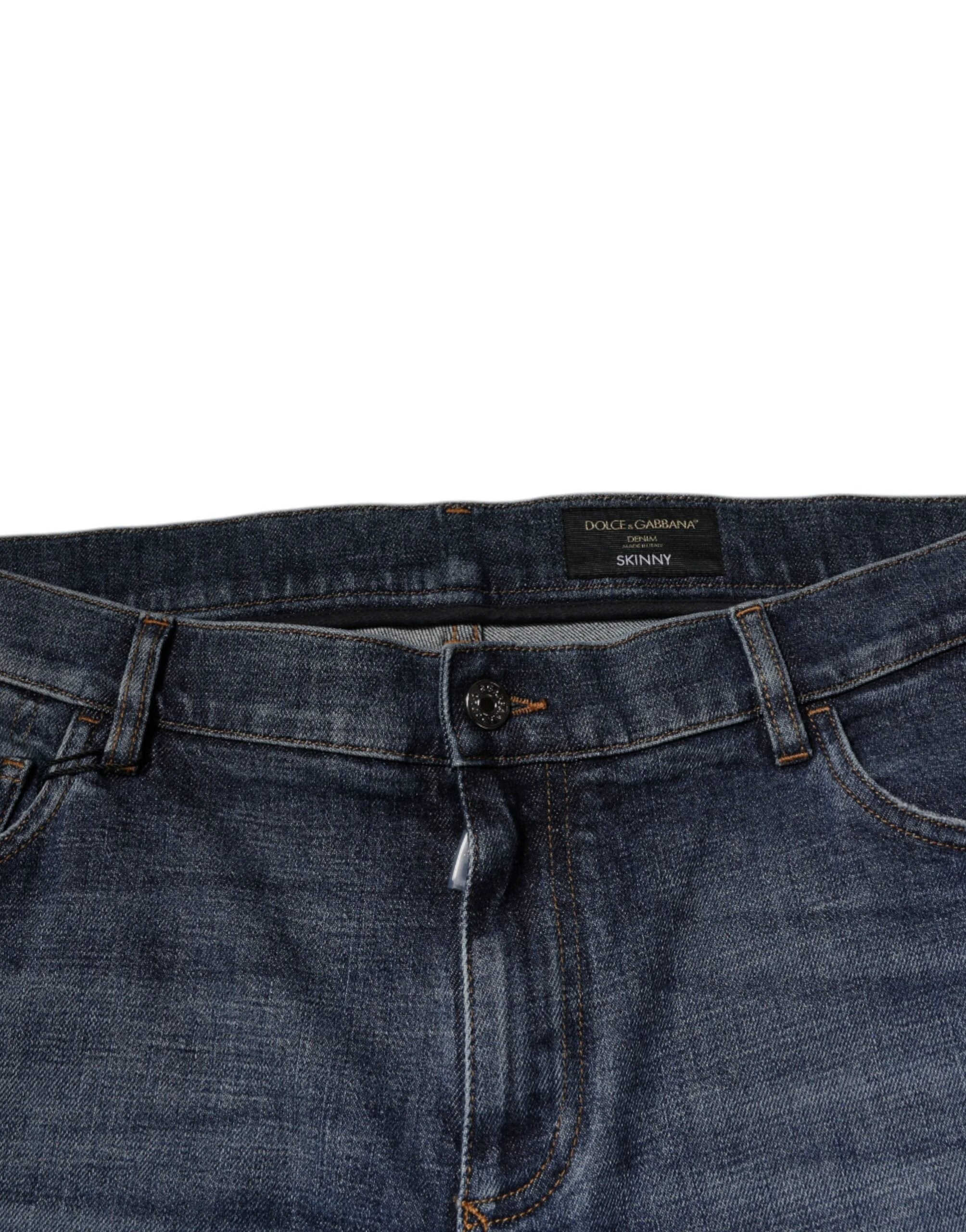 Dolce & Gabbana Dark Blue Cotton Logo Skinny Denim Jeans by Dolce & Gabbana