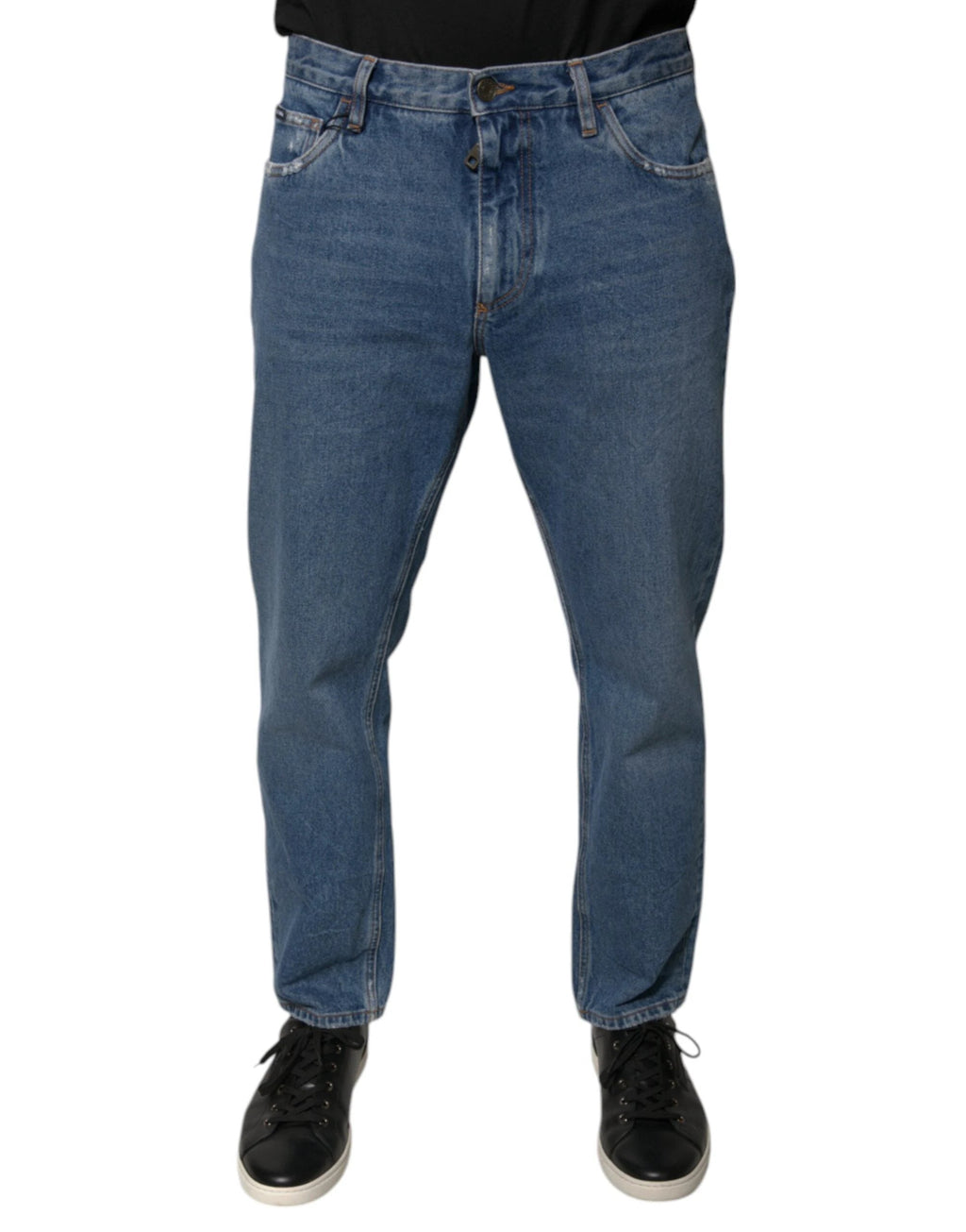 Dolce & Gabbana Blue Cotton Logo Men Loose Denim Jeans by Dolce & Gabbana
