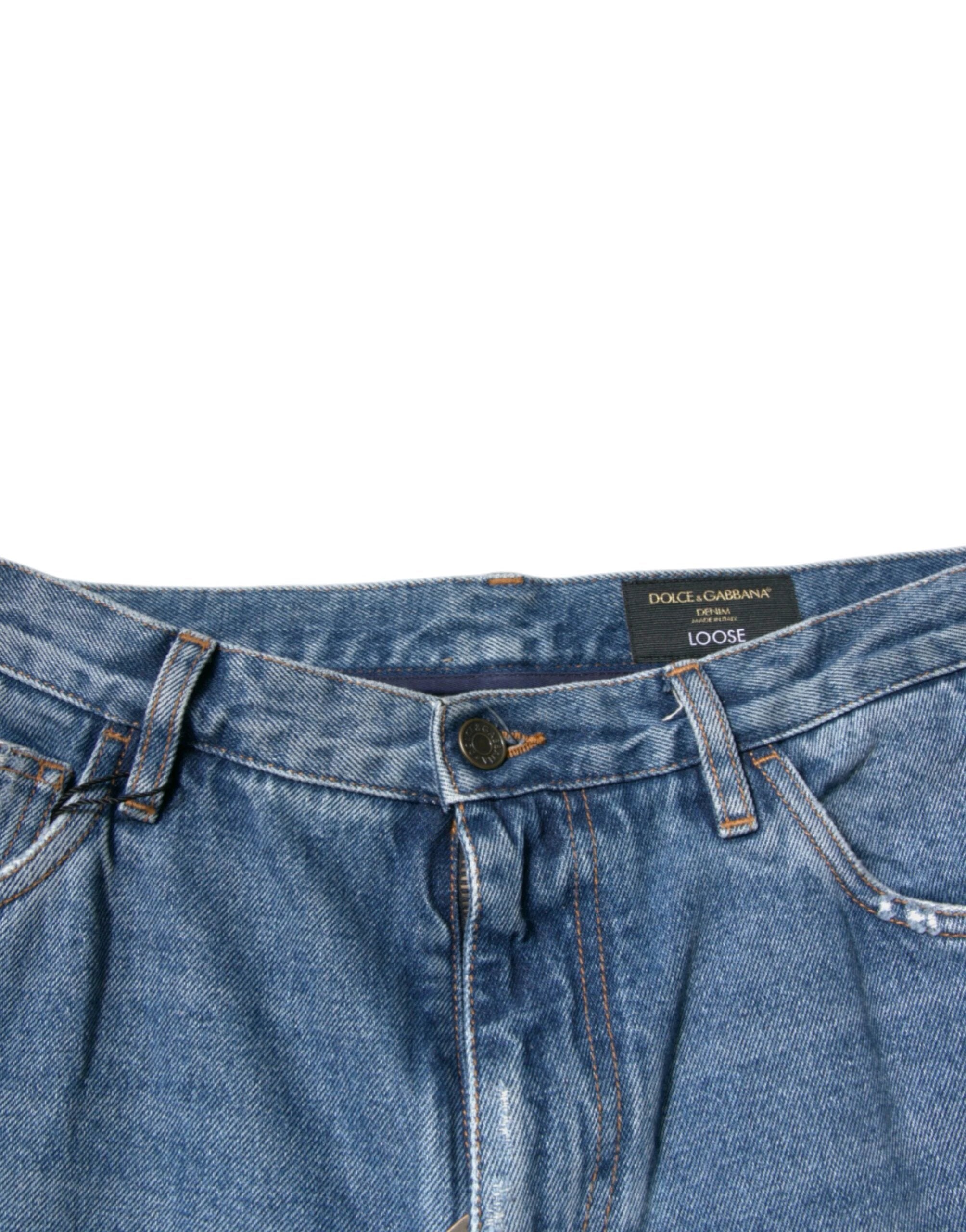 Dolce & Gabbana Blue Cotton Logo Men Loose Denim Jeans by Dolce & Gabbana