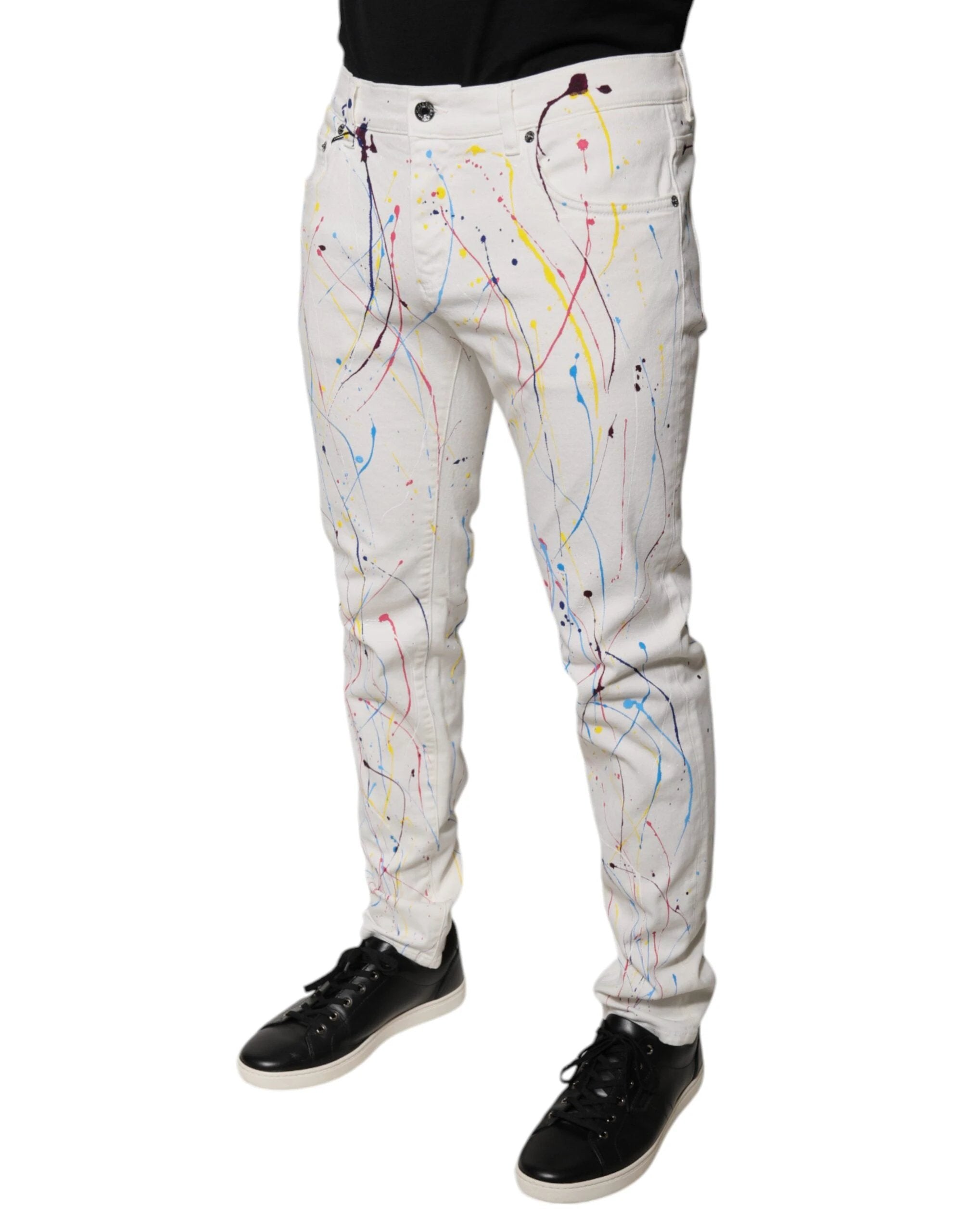 Dolce & Gabbana White Color Splash Print Skinny Denim Jeans by Dolce & Gabbana