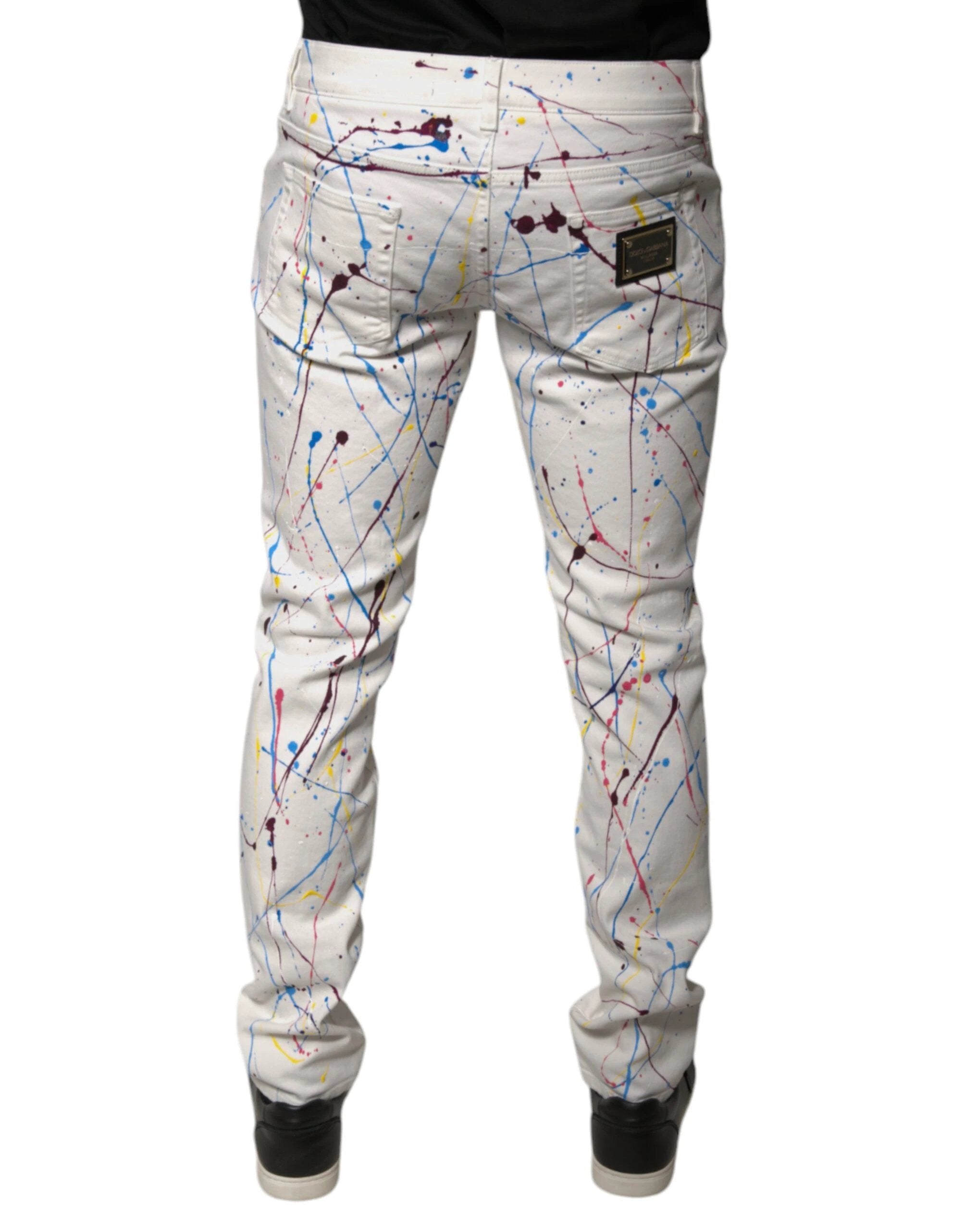 Dolce & Gabbana White Color Splash Print Skinny Denim Jeans by Dolce & Gabbana