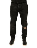Dolce & Gabbana Black Ripped Logo Cotton Skinny Denim Jeans by Dolce & Gabbana