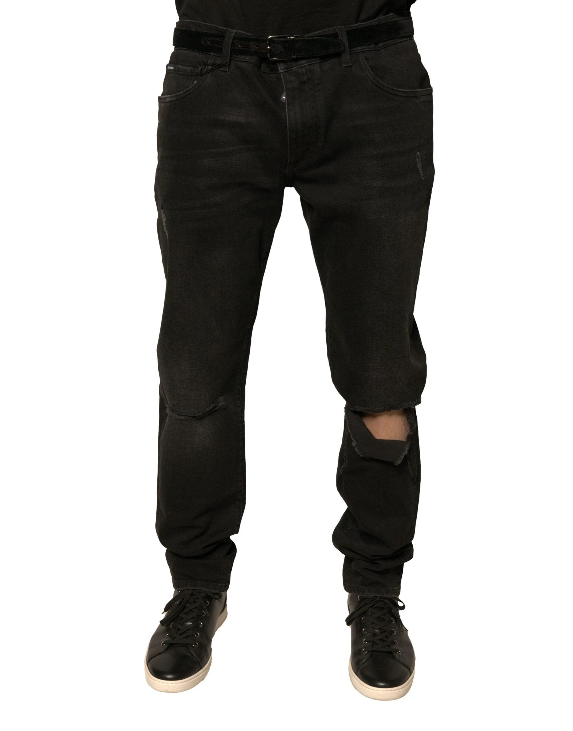 Dolce & Gabbana Black Ripped Logo Cotton Skinny Denim Jeans by Dolce & Gabbana