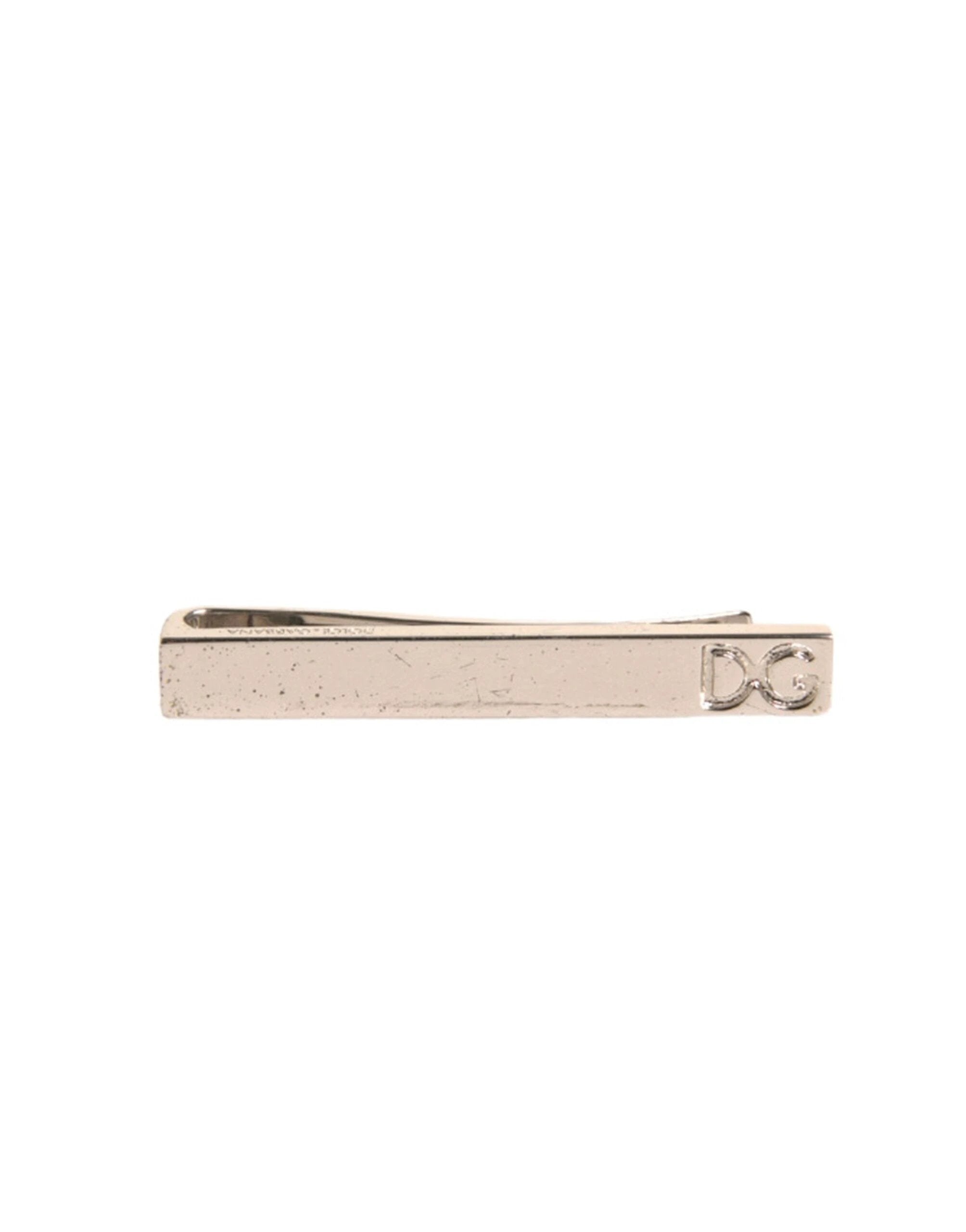Dolce & Gabbana Silver Tone Brass Logo Branded Tie Clip Bar by Dolce & Gabbana
