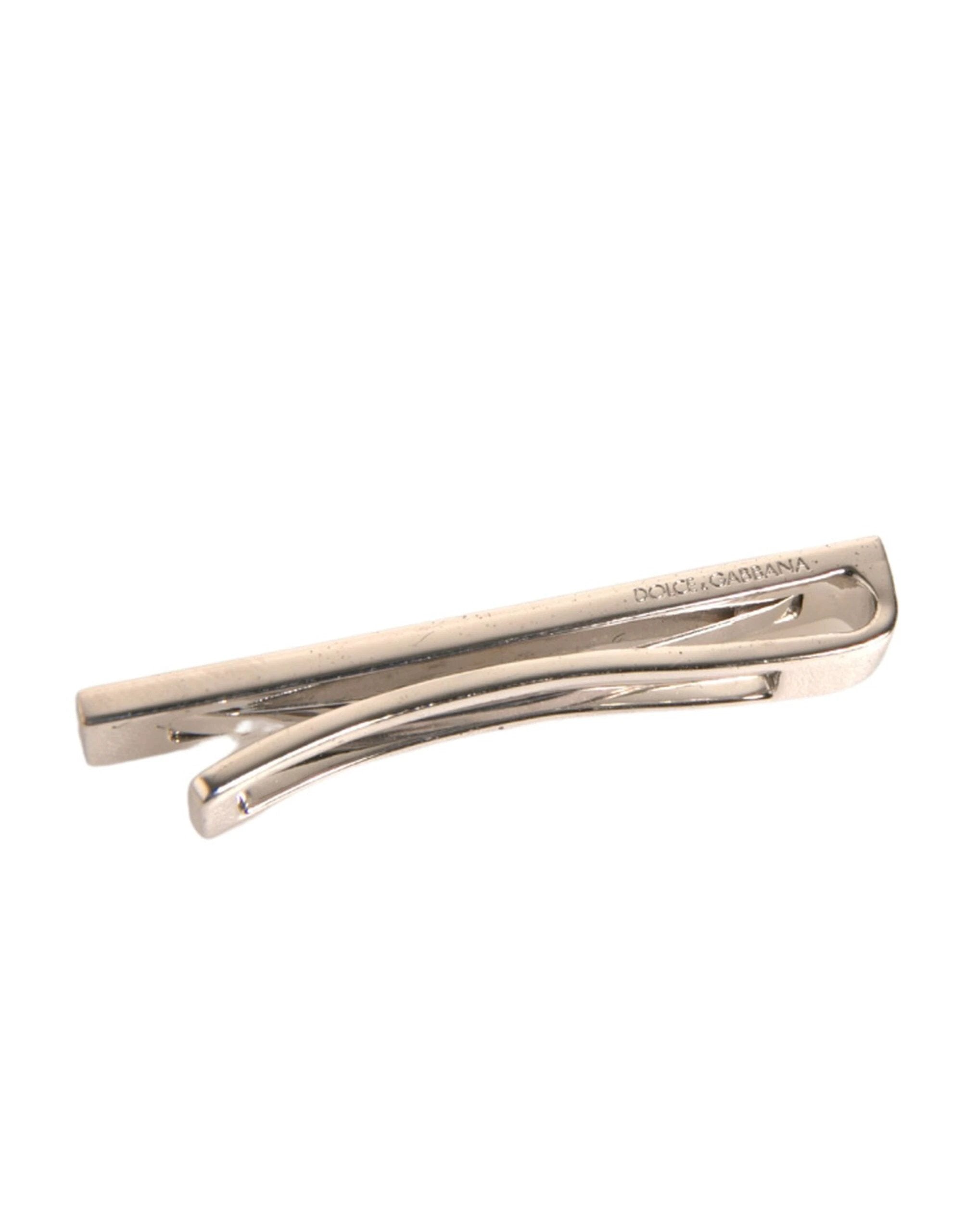 Dolce & Gabbana Silver Tone Brass Logo Branded Tie Clip Bar by Dolce & Gabbana
