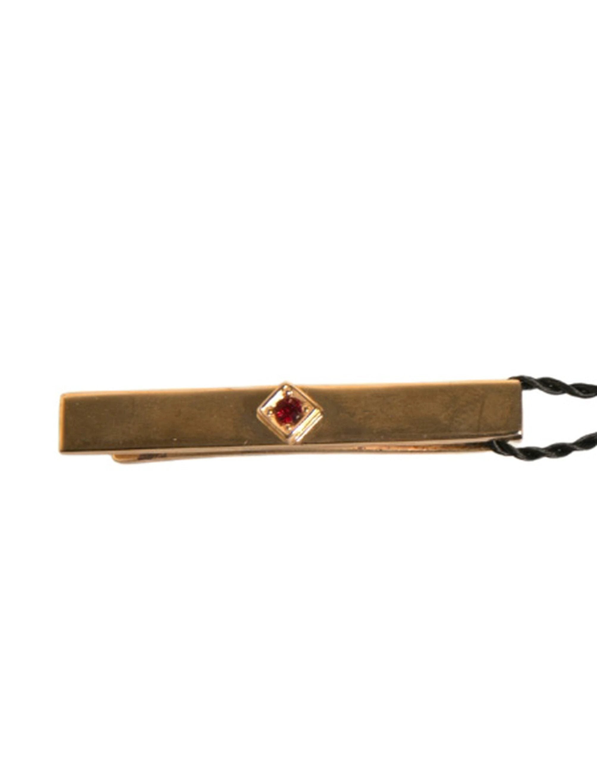 Dolce & Gabbana Gold Tone Brass Crystal Branded Tie Clip Bar by Dolce & Gabbana