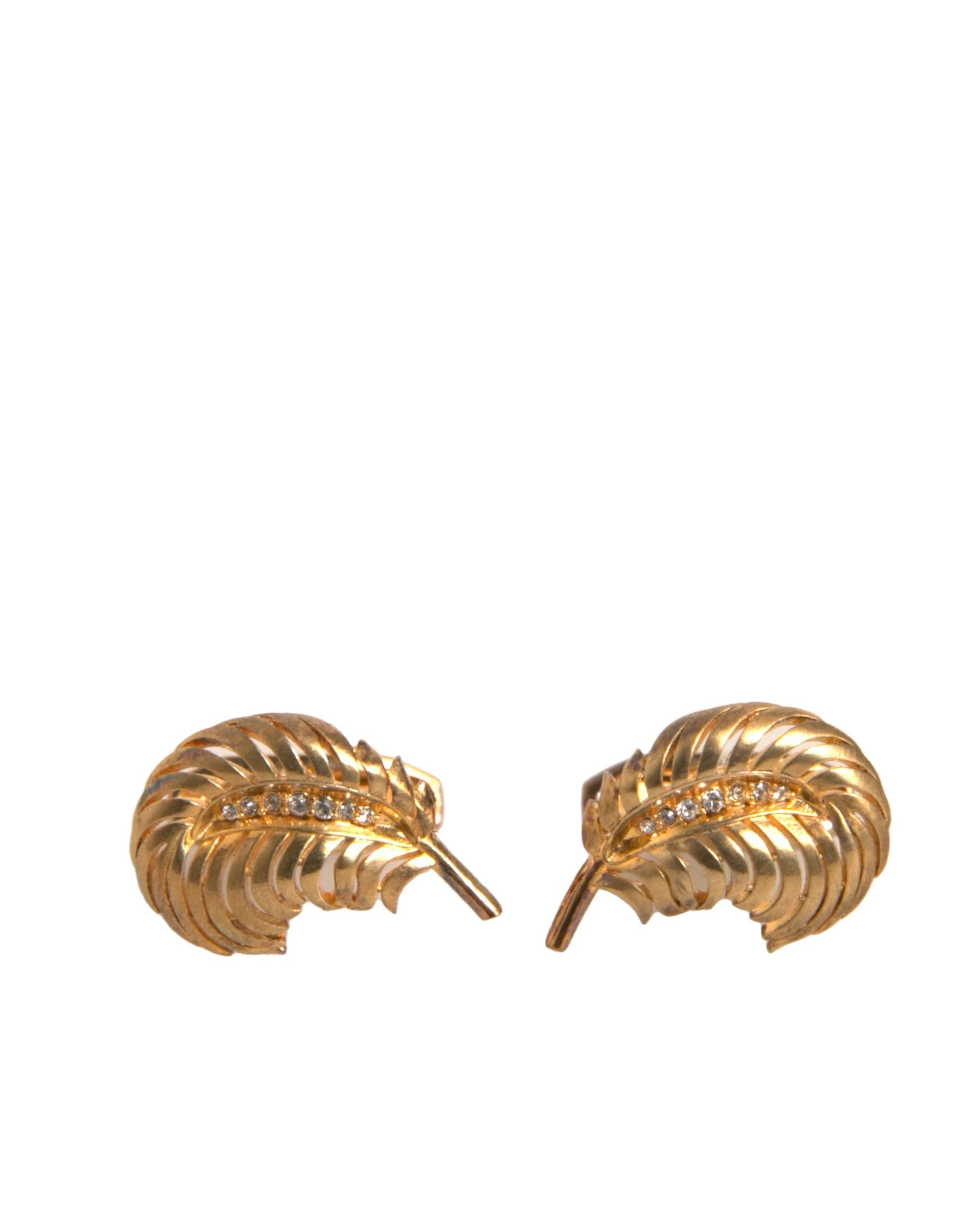 Dolce & Gabbana Gold 925 Sterling Silver Crystal Leaf Cufflink by Dolce & Gabbana