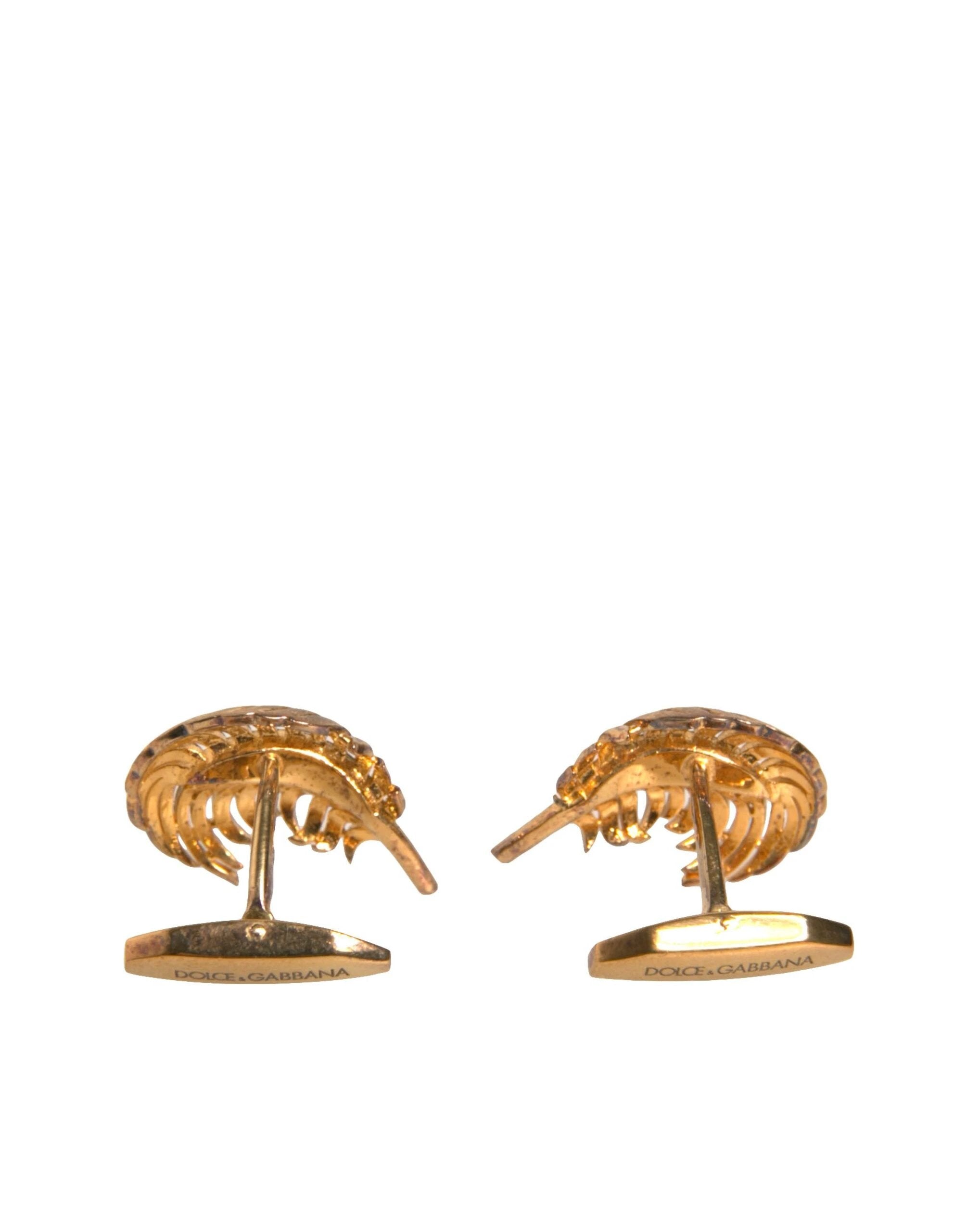Dolce & Gabbana Gold 925 Sterling Silver Crystal Leaf Cufflink by Dolce & Gabbana