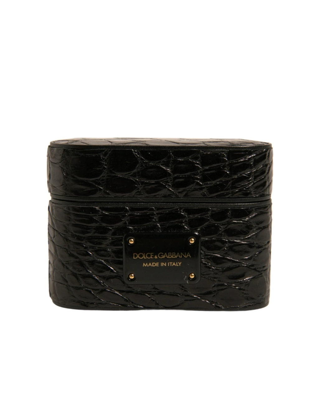 Dolce & Gabbana Black Leather Metal Logo Plaque Holder Airpods Case by Dolce & Gabbana