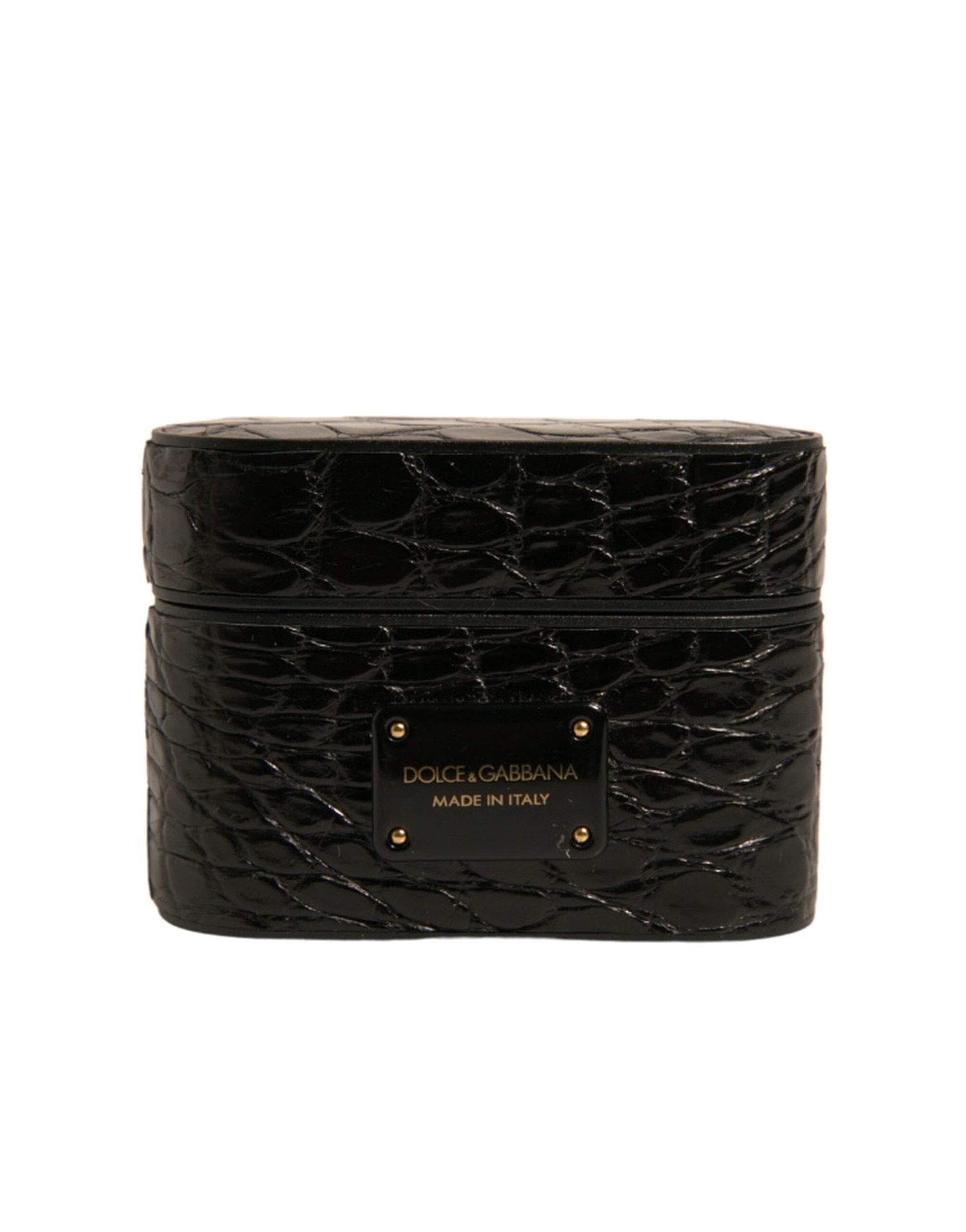 Dolce & Gabbana Black Leather Metal Logo Plaque Holder Airpods Case by Dolce & Gabbana