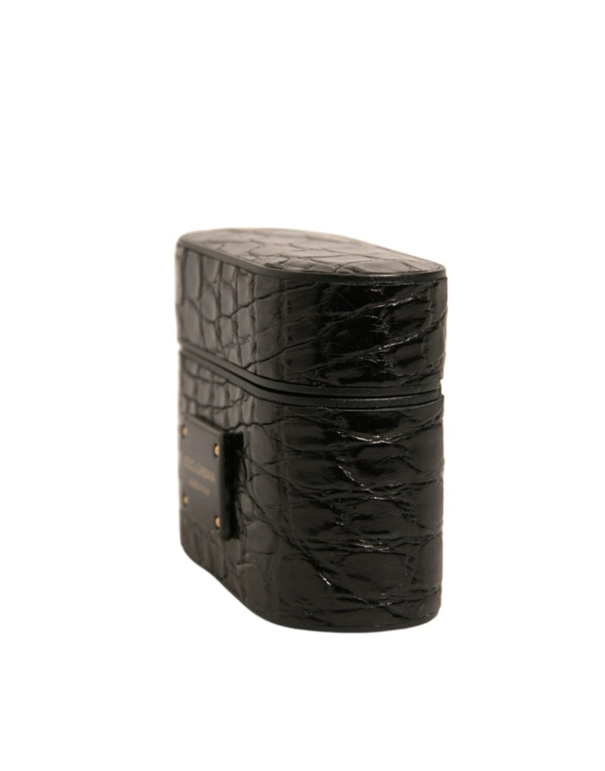 Dolce & Gabbana Black Leather Metal Logo Plaque Holder Airpods Case by Dolce & Gabbana