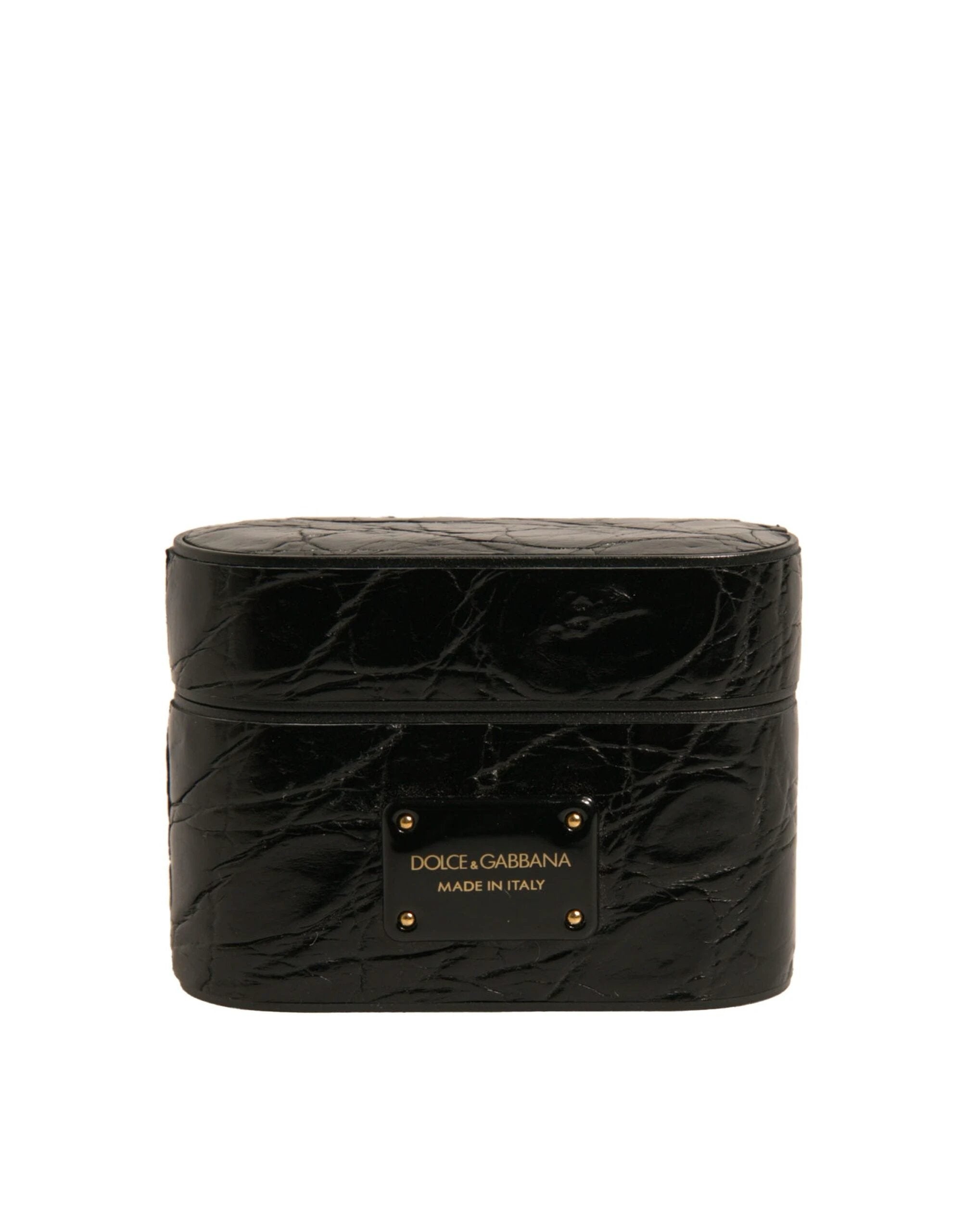 Dolce & Gabbana Black Leather Metal Logo Plaque Holder Airpods Case by Dolce & Gabbana