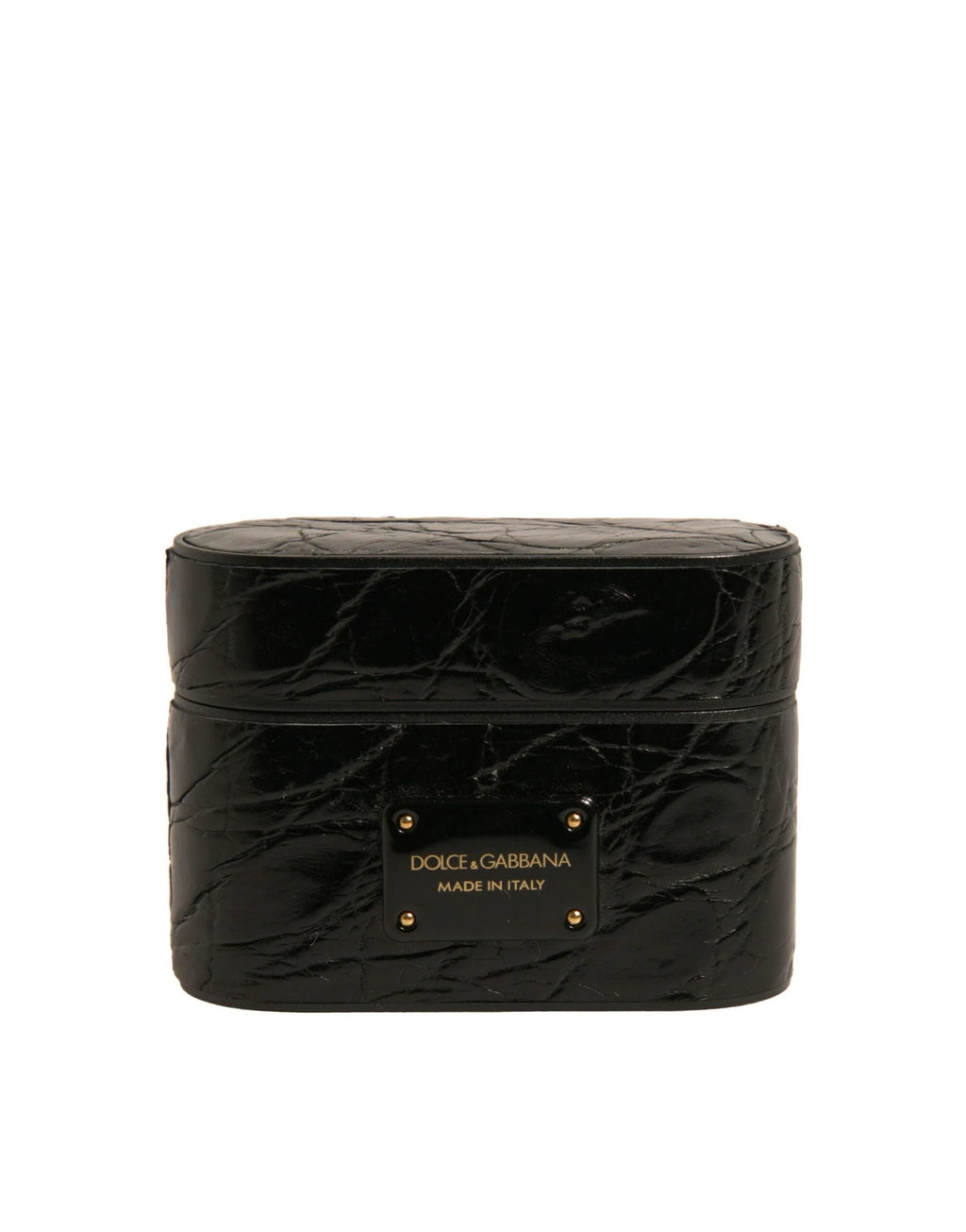 Dolce & Gabbana Black Leather Metal Logo Plaque Holder Airpods Case by Dolce & Gabbana