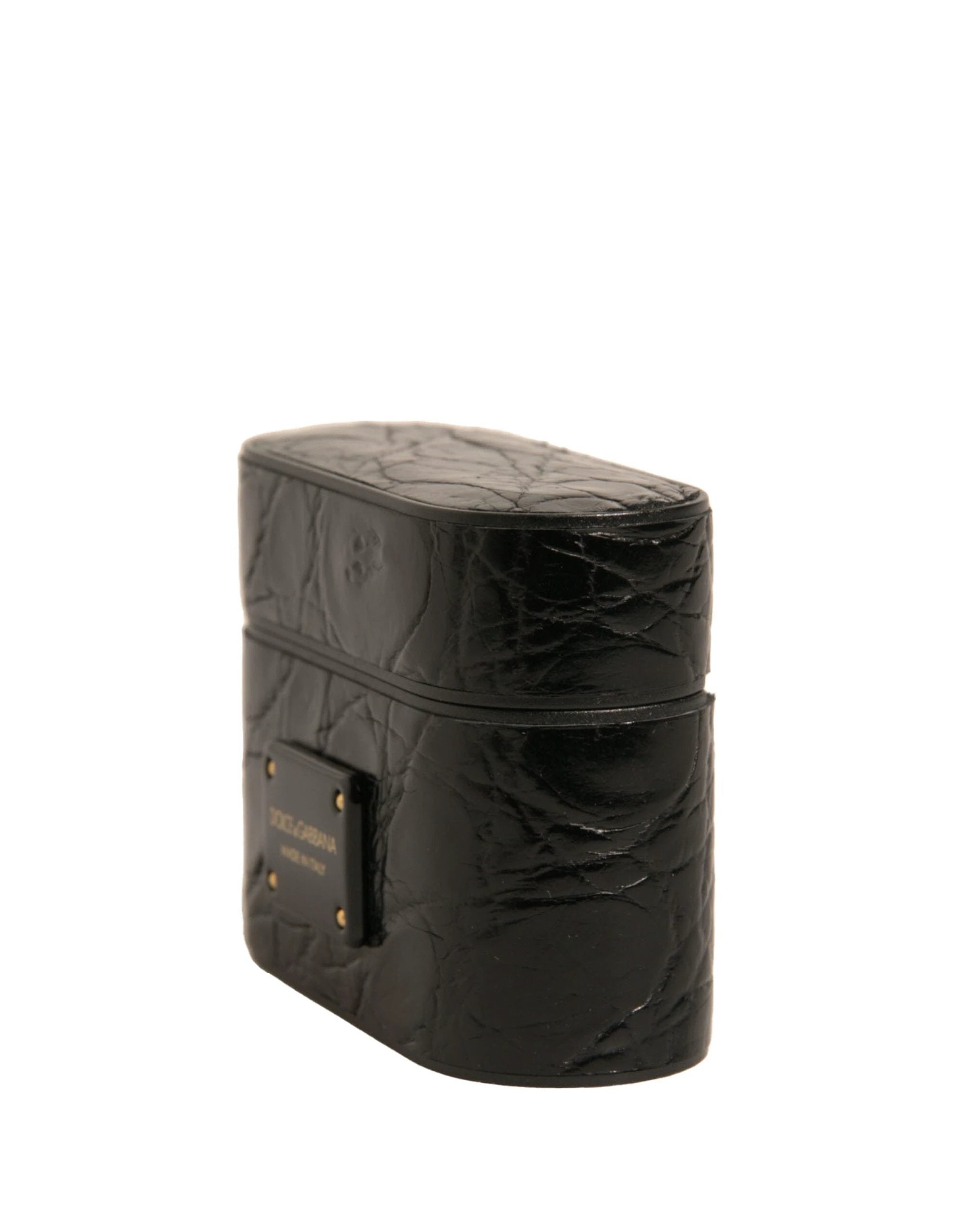 Dolce & Gabbana Black Leather Metal Logo Plaque Holder Airpods Case by Dolce & Gabbana