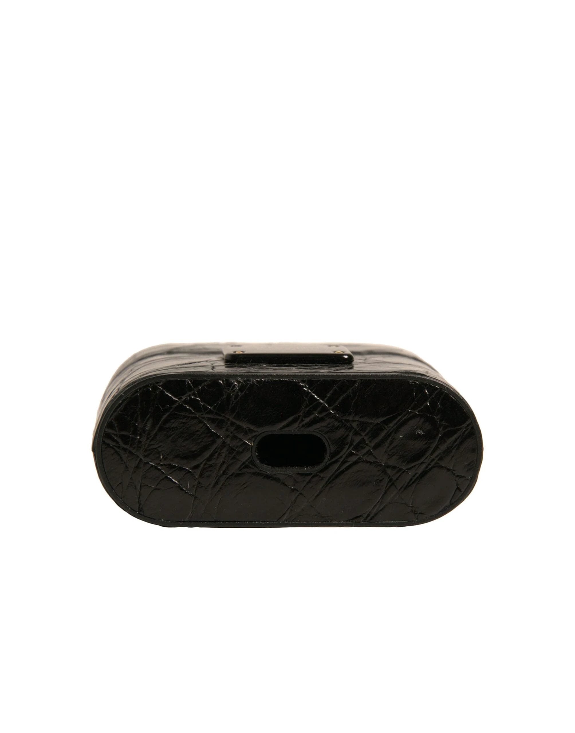 Dolce & Gabbana Black Leather Metal Logo Plaque Holder Airpods Case by Dolce & Gabbana