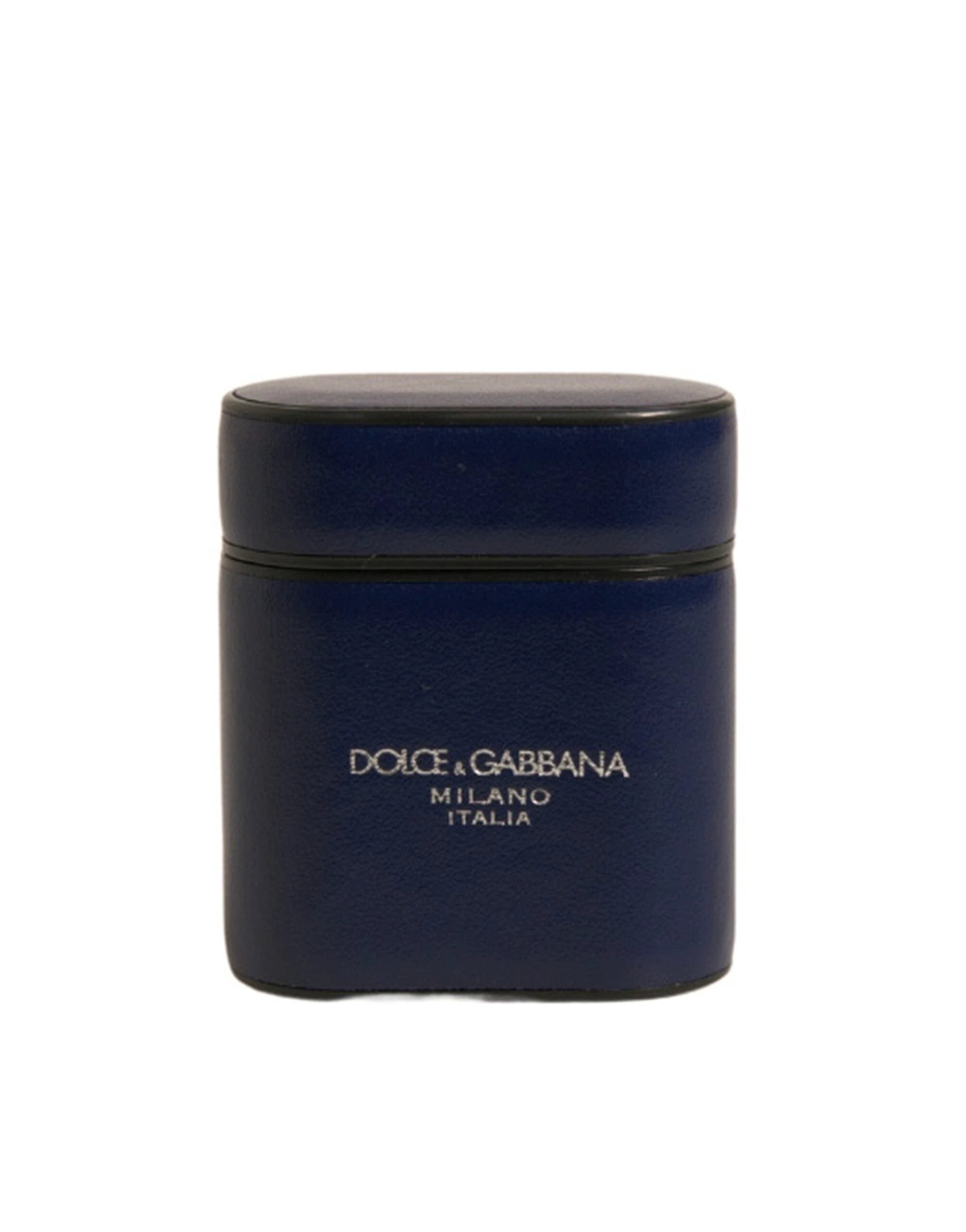 Dolce & Gabbana Blue Leather Logo Print Flip Holder Airpods Case by Dolce & Gabbana