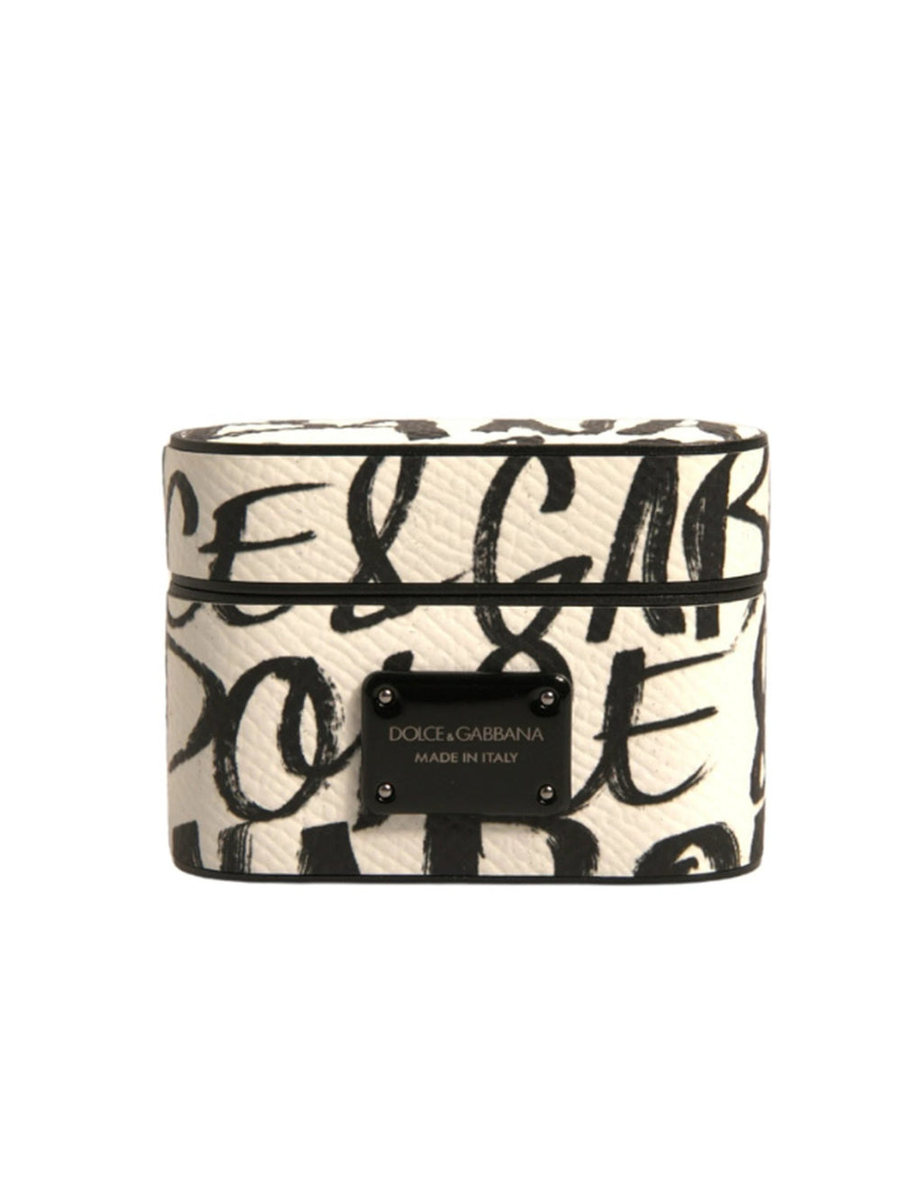 Dolce & Gabbana Black White Leather Scribble Embossed Logo Airpods Case by Dolce & Gabbana