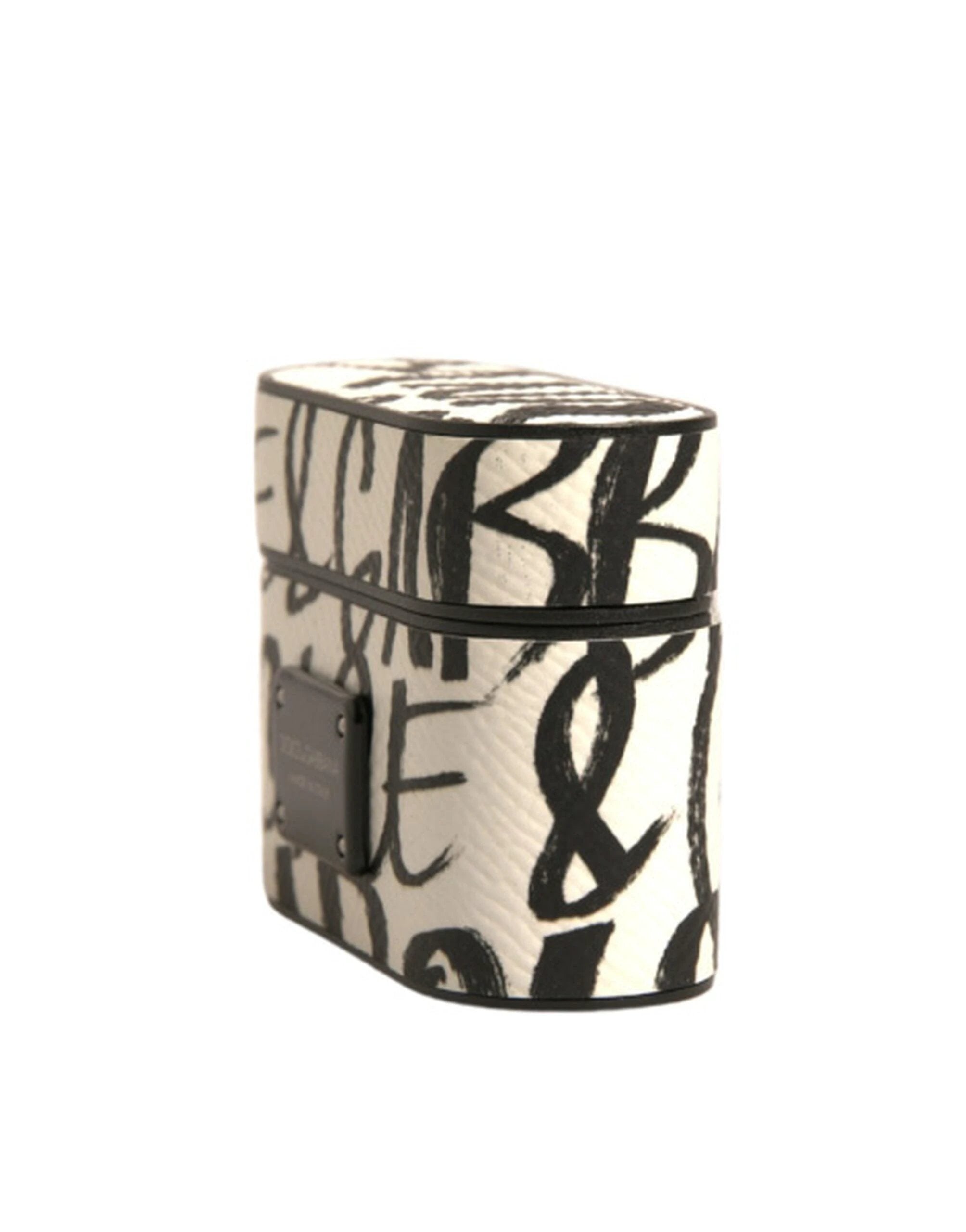 Dolce & Gabbana Black White Leather Scribble Embossed Logo Airpods Case by Dolce & Gabbana