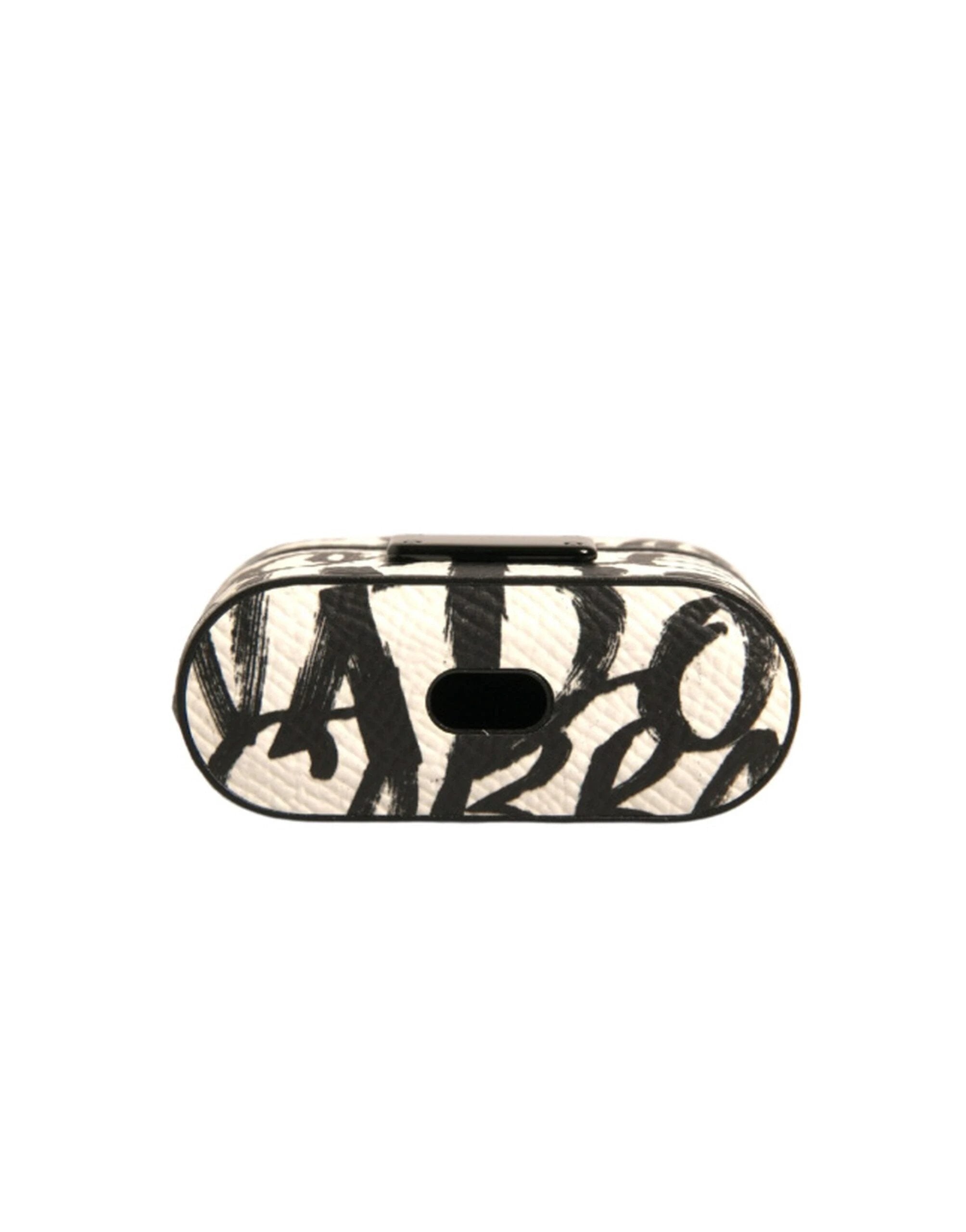 Dolce & Gabbana Black White Leather Scribble Embossed Logo Airpods Case by Dolce & Gabbana