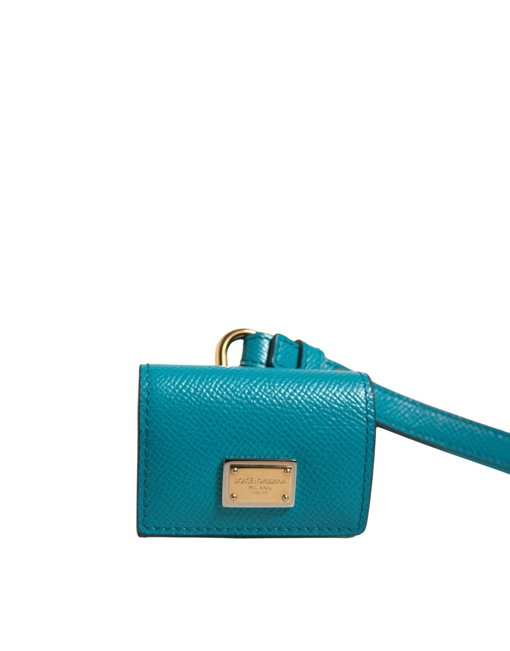 Dolce & Gabbana Green Logo Plaque Leather Gold Metal Strap Airpods Case by Dolce & Gabbana