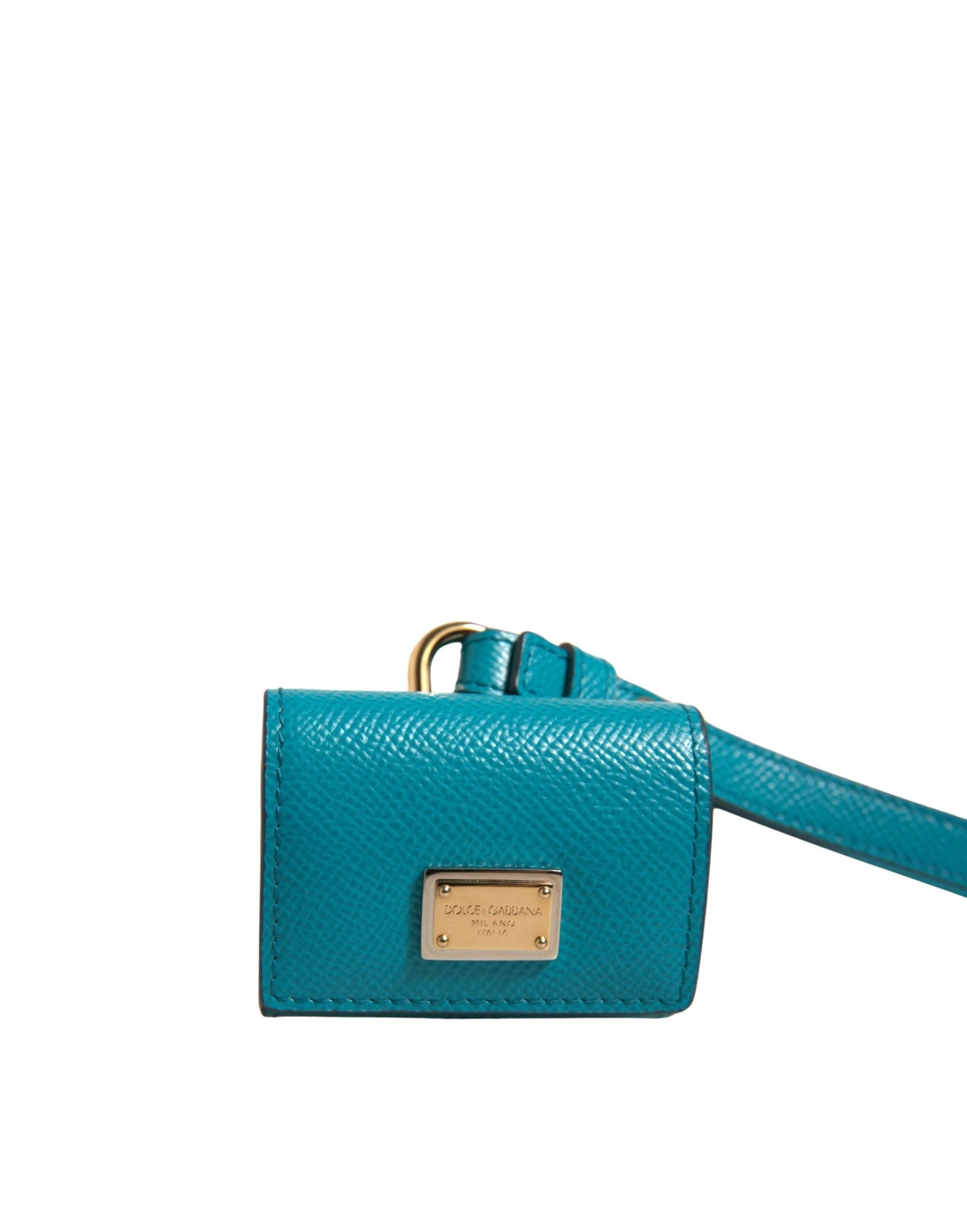 Dolce & Gabbana Green Logo Plaque Leather Gold Metal Strap Airpods Case by Dolce & Gabbana