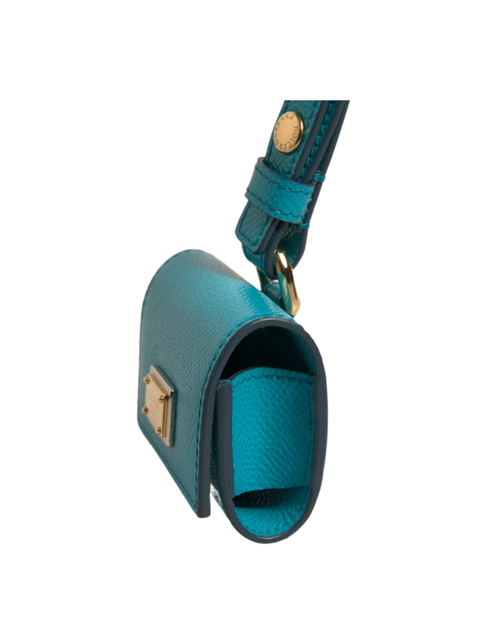 Dolce & Gabbana Green Logo Plaque Leather Gold Metal Strap Airpods Case by Dolce & Gabbana