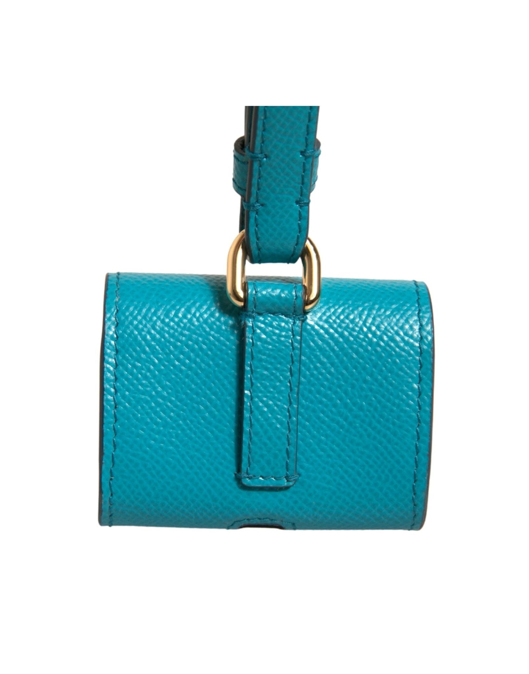 Dolce & Gabbana Green Logo Plaque Leather Gold Metal Strap Airpods Case by Dolce & Gabbana