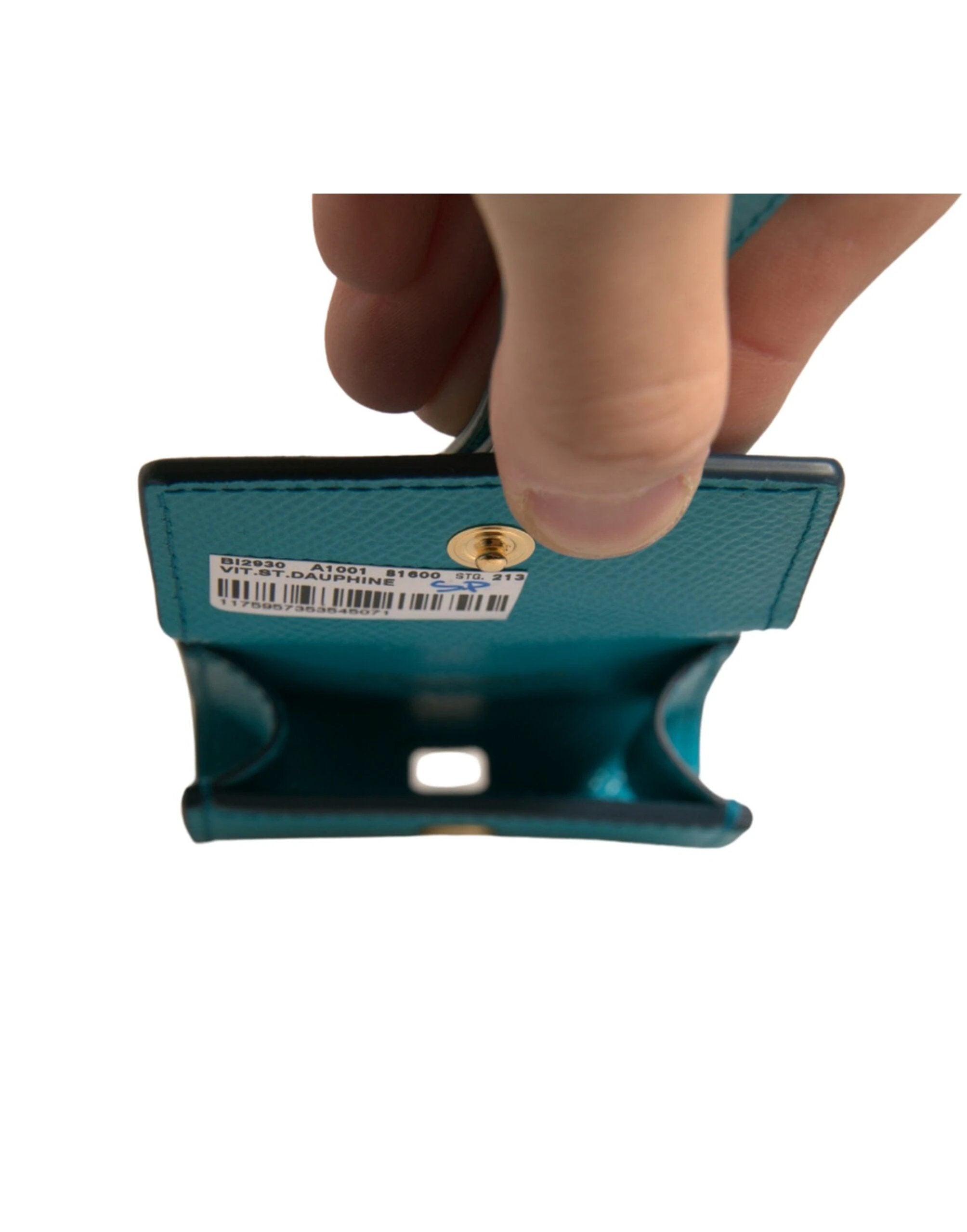 Dolce & Gabbana Green Logo Plaque Leather Gold Metal Strap Airpods Case by Dolce & Gabbana
